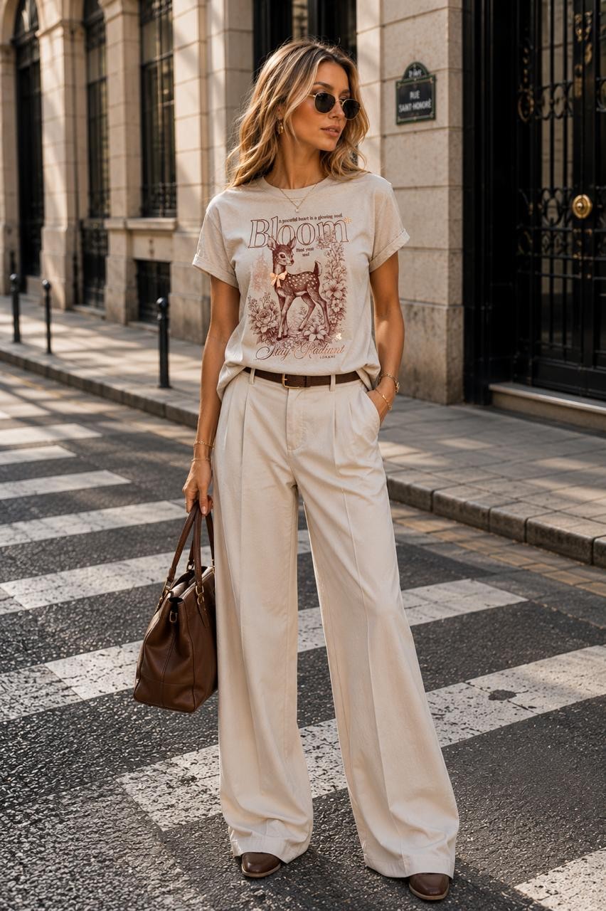 T-SHIRT ESTONADA BLOOM - NUDE PALHA T-SHIRT ESTONADA BLOOM - NUDE PALHA