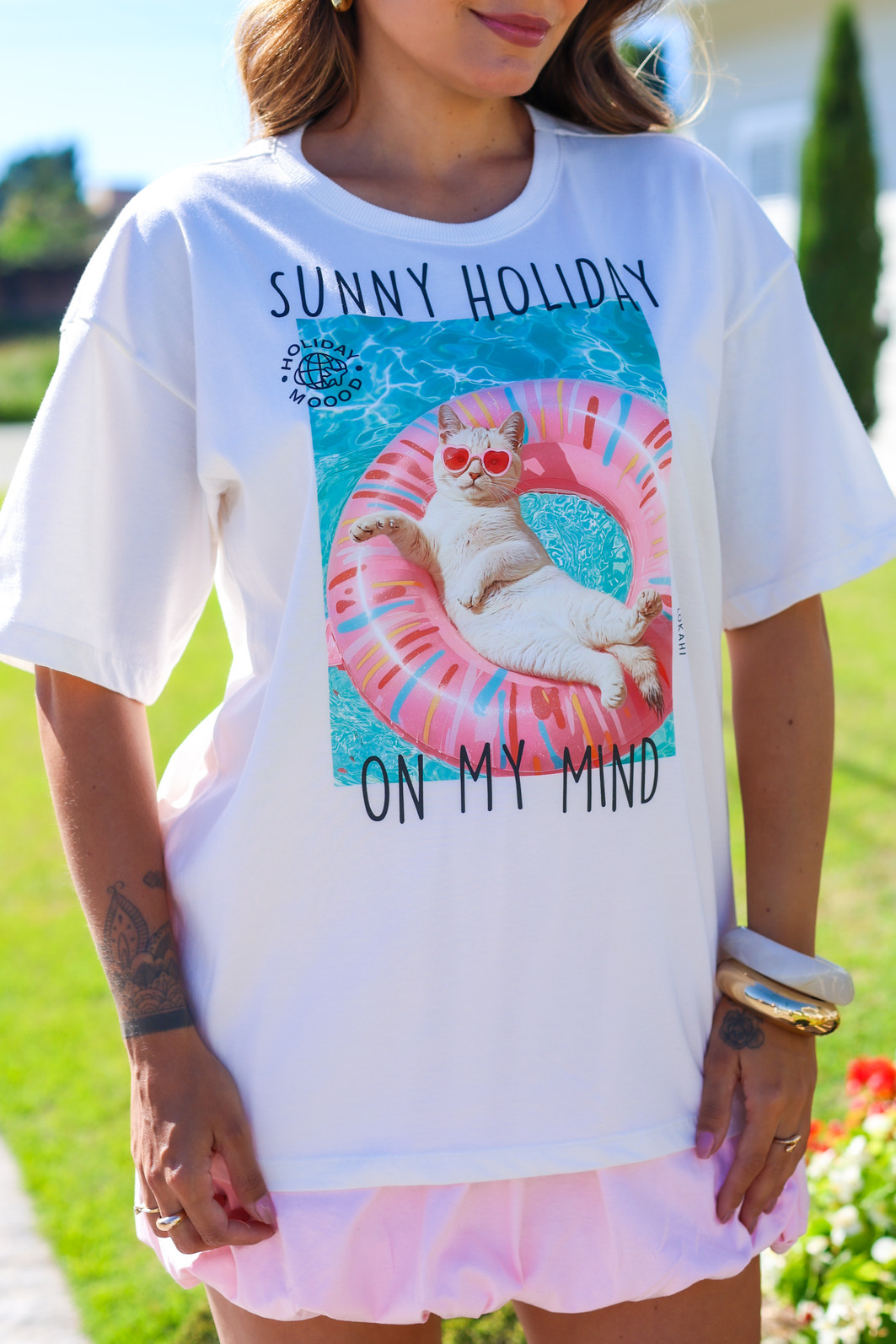 T-SHIRT OVERSIZED SUNNY HOLIDAY - OFF WHITE