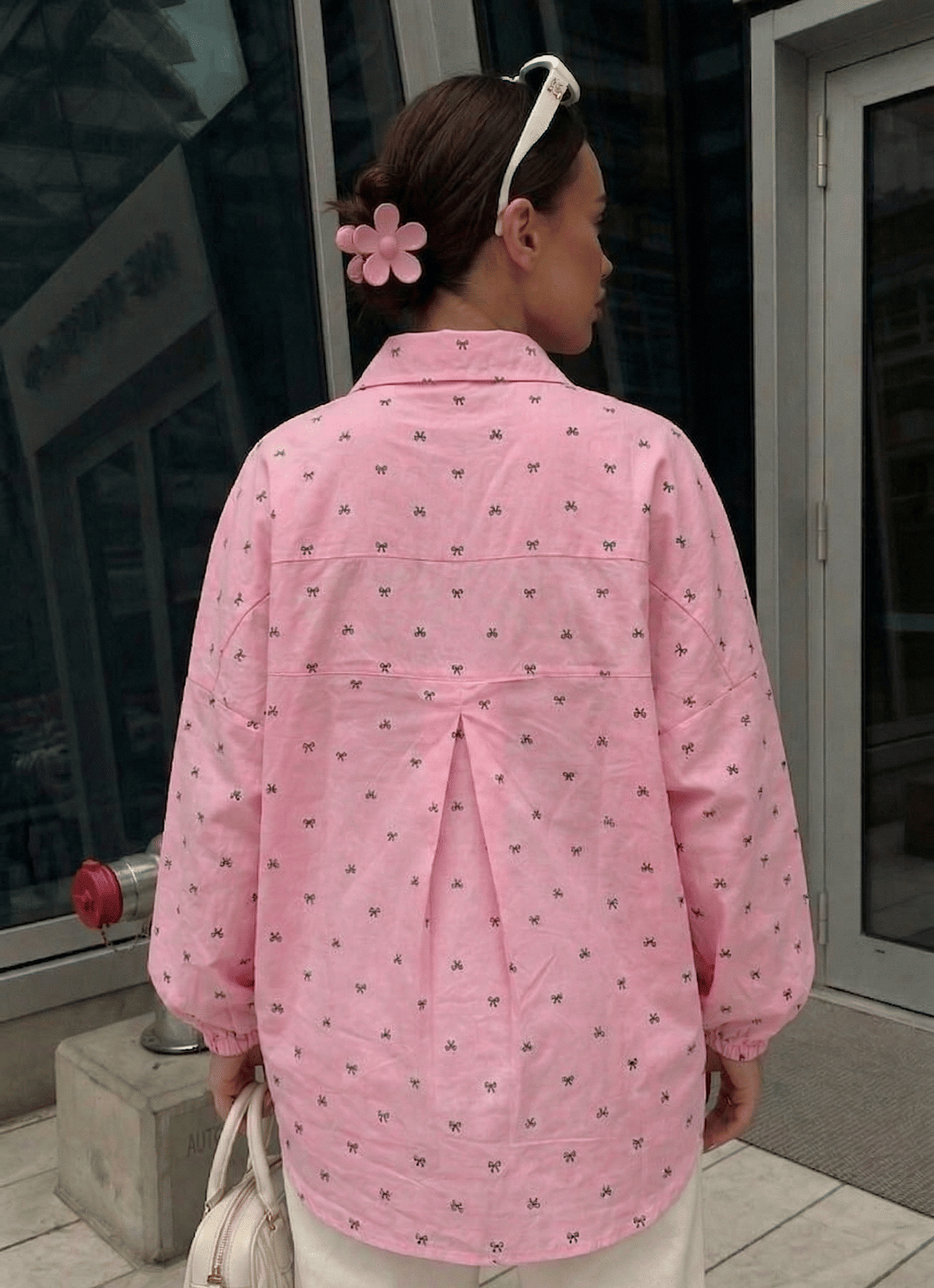 CAMISA OVERSIZED LAÇO - ROSA BEBÊ