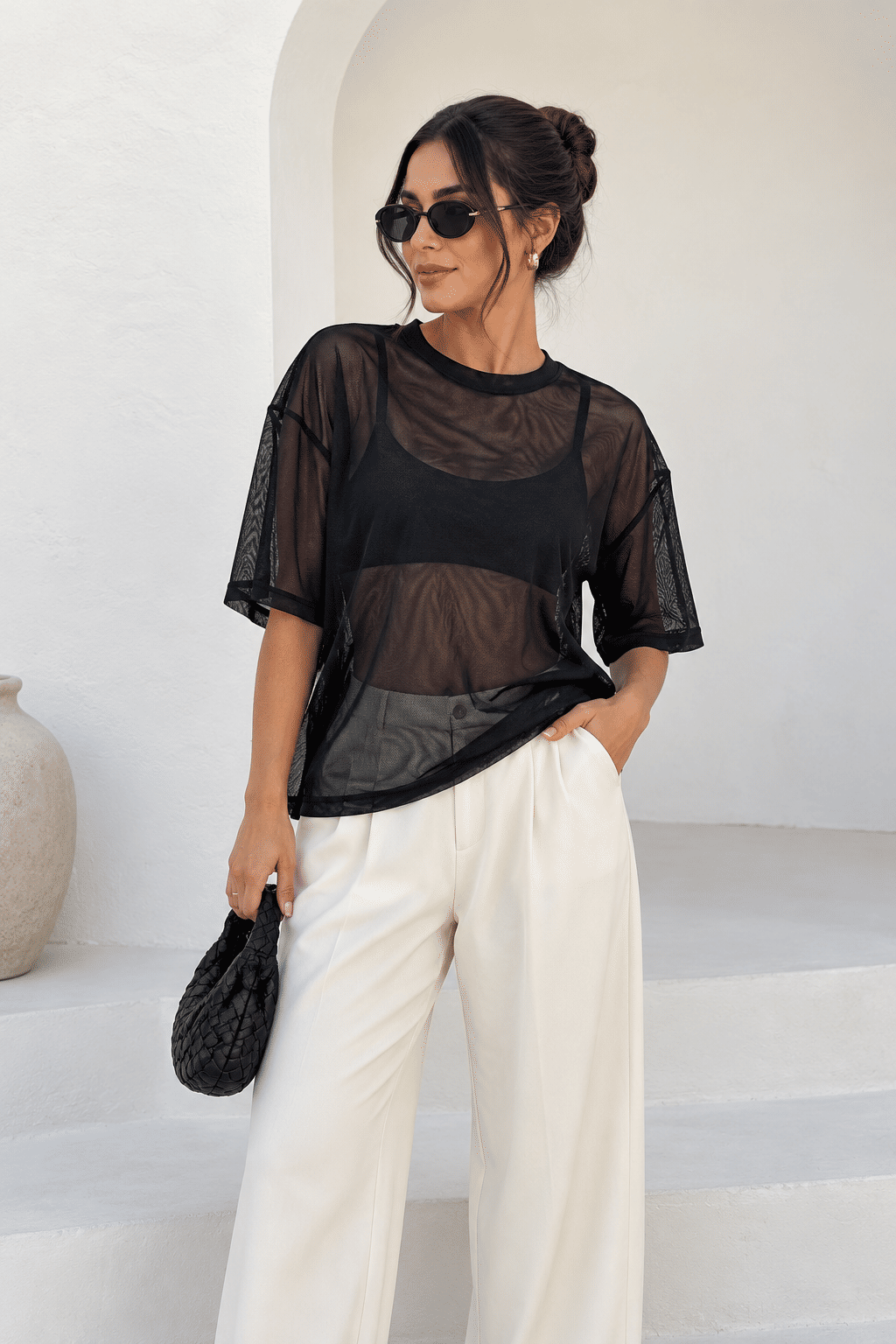 BLUSA OVERSIZED DE TULE - PRETO
