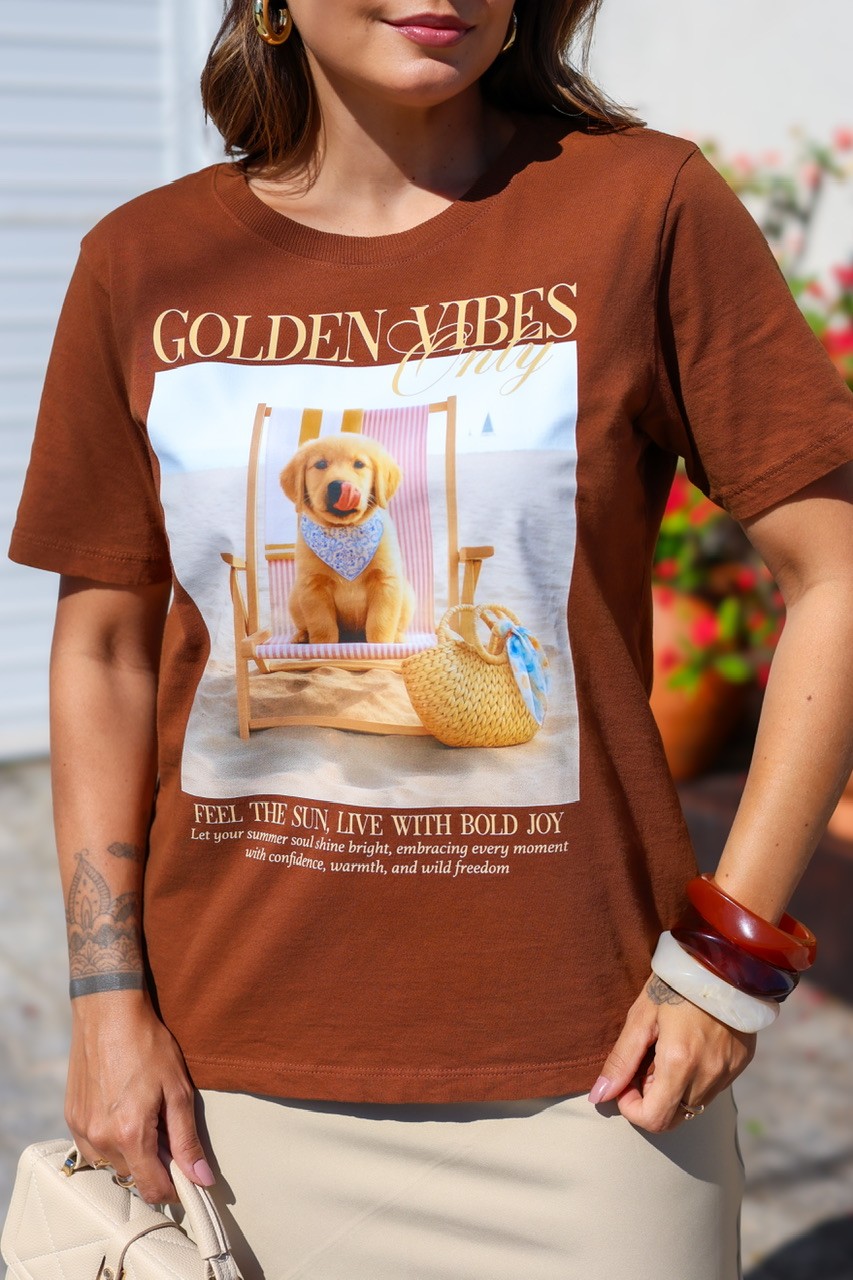T-SHIRT ESTONADA GOLDEN VIBES - MARROM T-SHIRT ESTONADA GOLDEN VIBES - MARROM