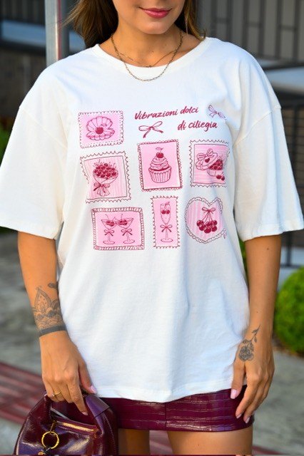 T-SHIRT OVERSIZED CEREJA - OFF WHITE