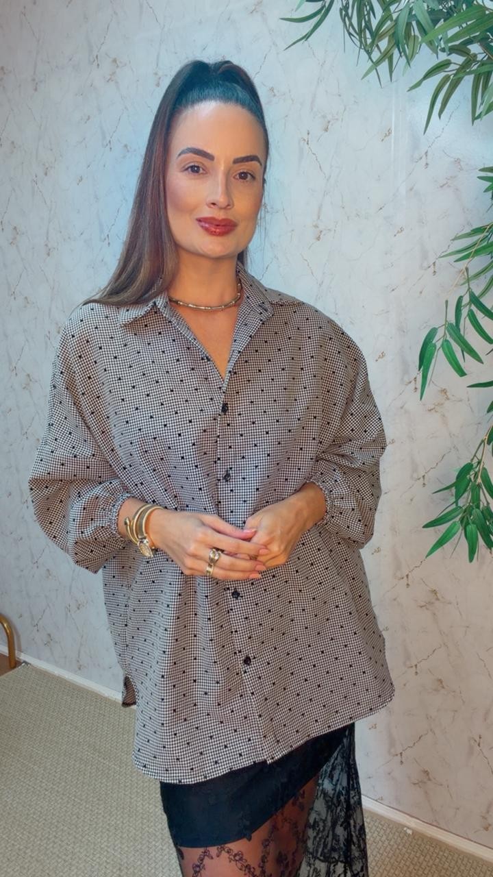 CAMISA OVERSIZED VICHY HEART - PRETA