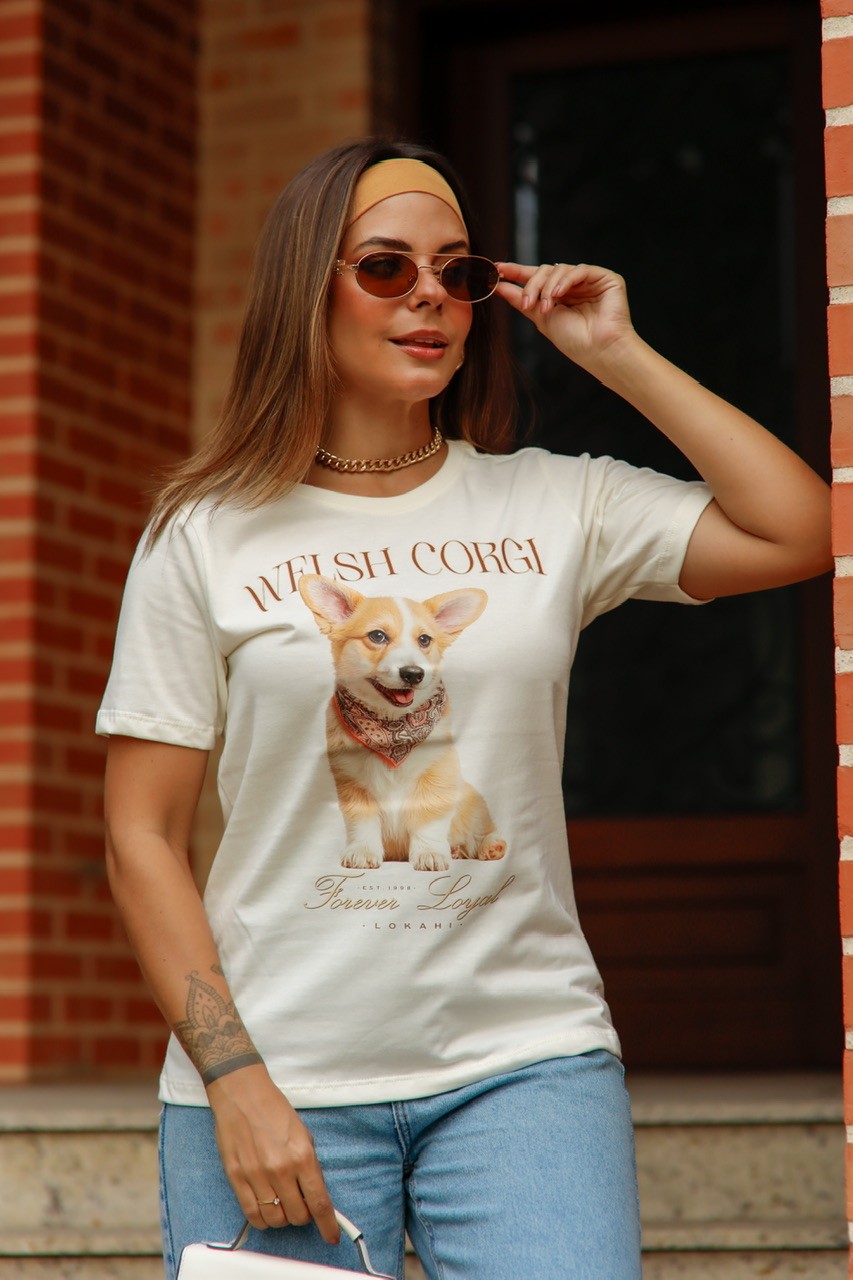 T-SHIRT WELSH CORGI - OFF WHITE T-SHIRT WELSH CORGI - OFF WHITE