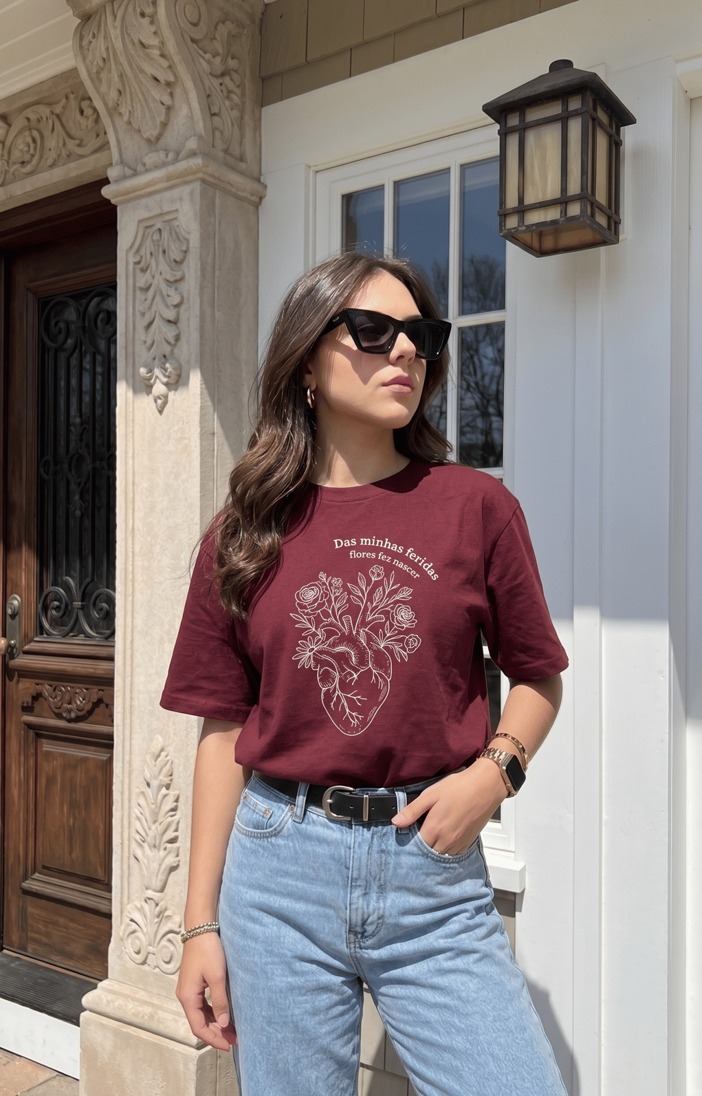 T-SHIRT FLORES DA DOR - BORDÔ