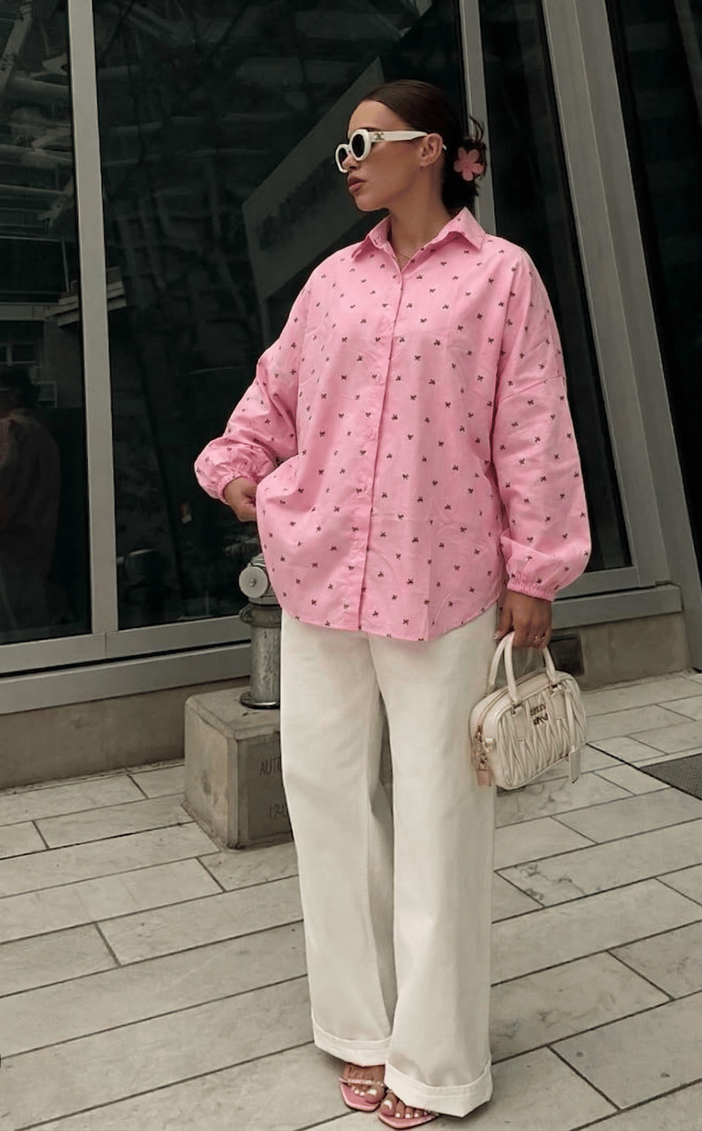 CAMISA OVERSIZED LAÇO - ROSA BEBÊ