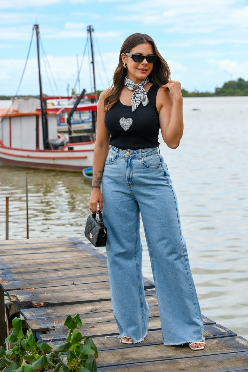 REGATA HEART SHINE - PRETO REGATA HEART SHINE - PRETO