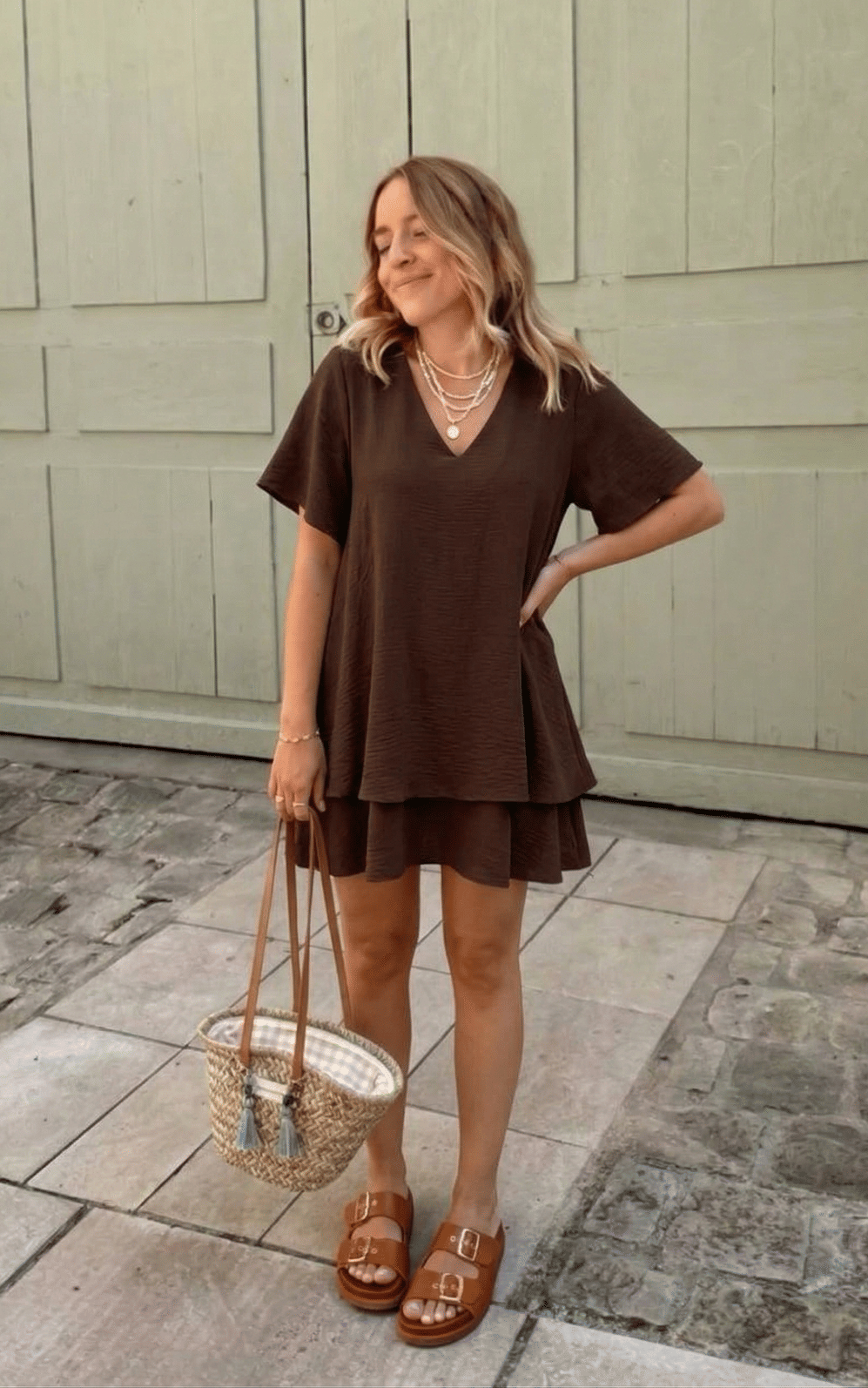 VESTIDO DUPLO MANGA CURTA - TERRA VESTIDO DUPLO MANGA CURTA - TERRA