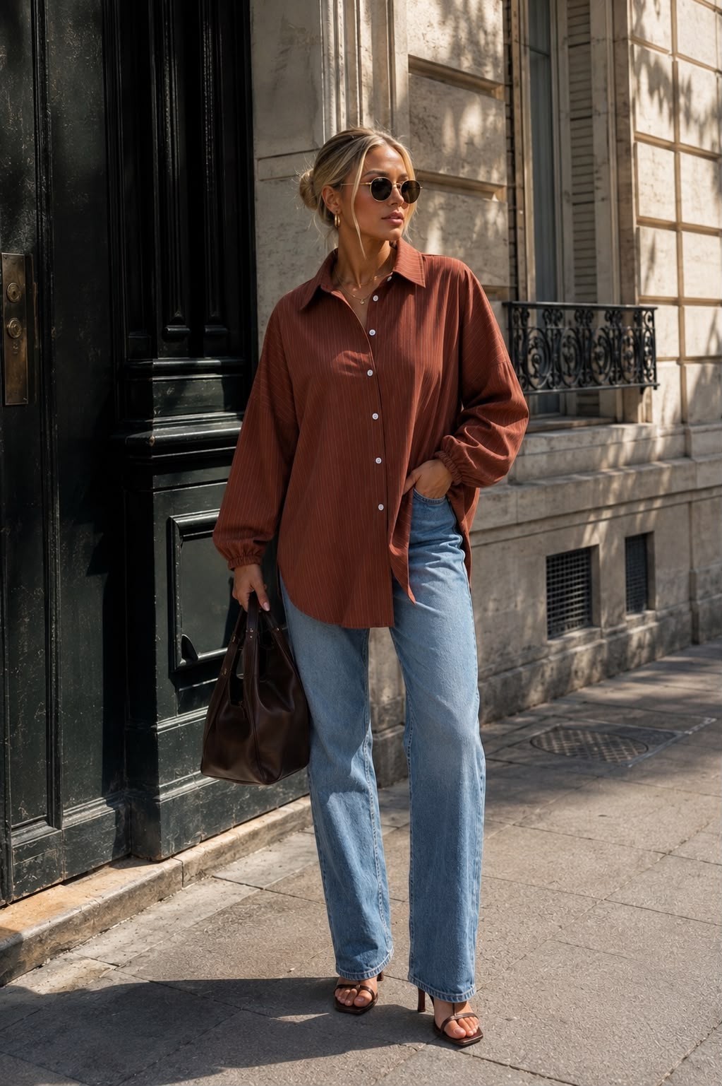 CAMISA OVERSIZED RISCA DE GIZ - CHOCOLATE