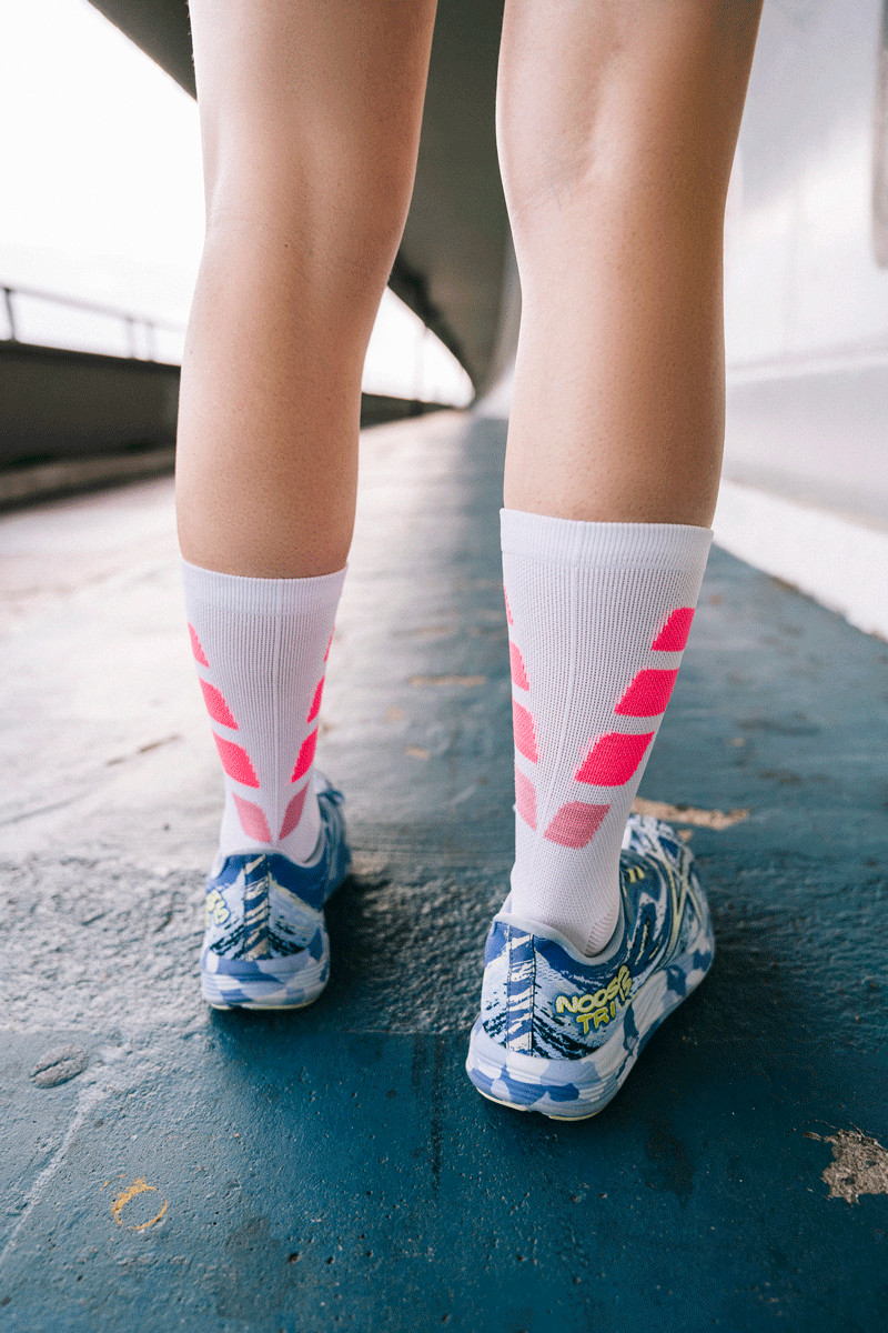 Meia Performance Norden Branco e Rosa Meia Performance Norden Branco e Rosa