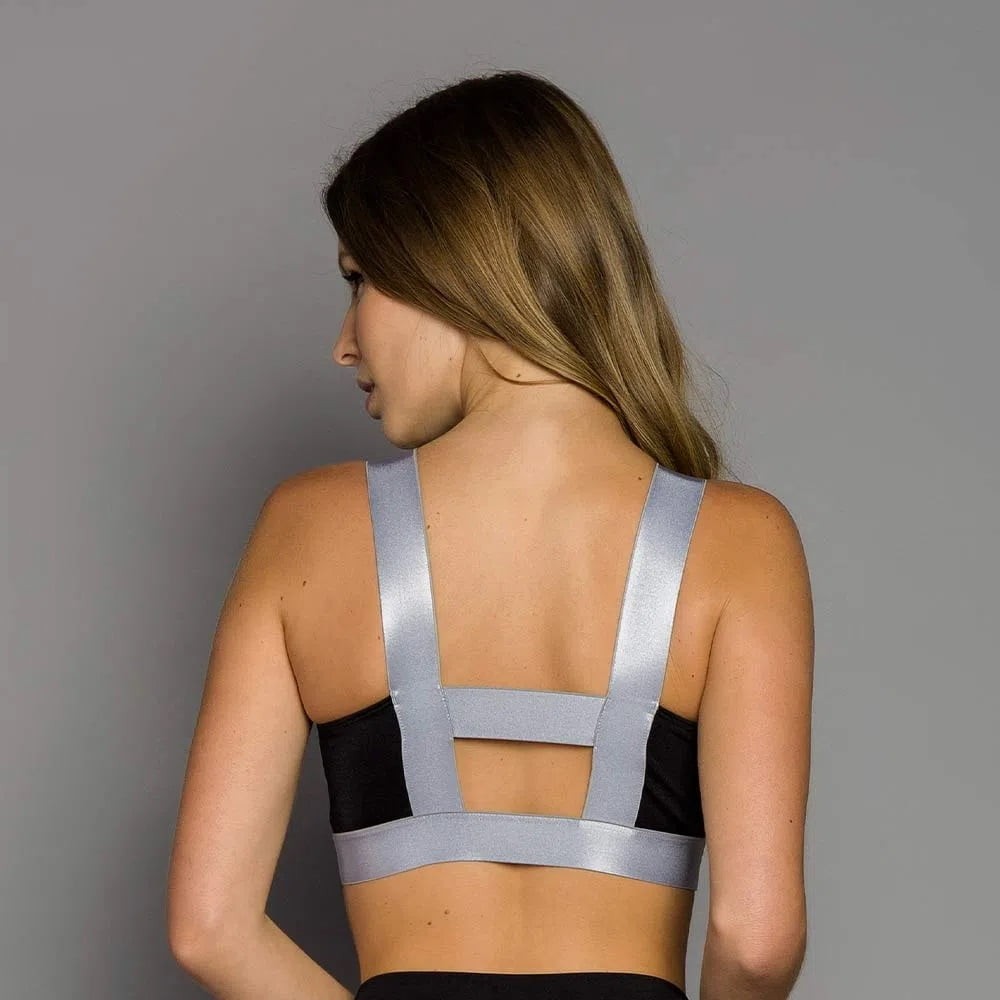 Top Estampado Bojo Removível Recorte Tule e Elástico Metalizado Snato De Chelles FT0570TP