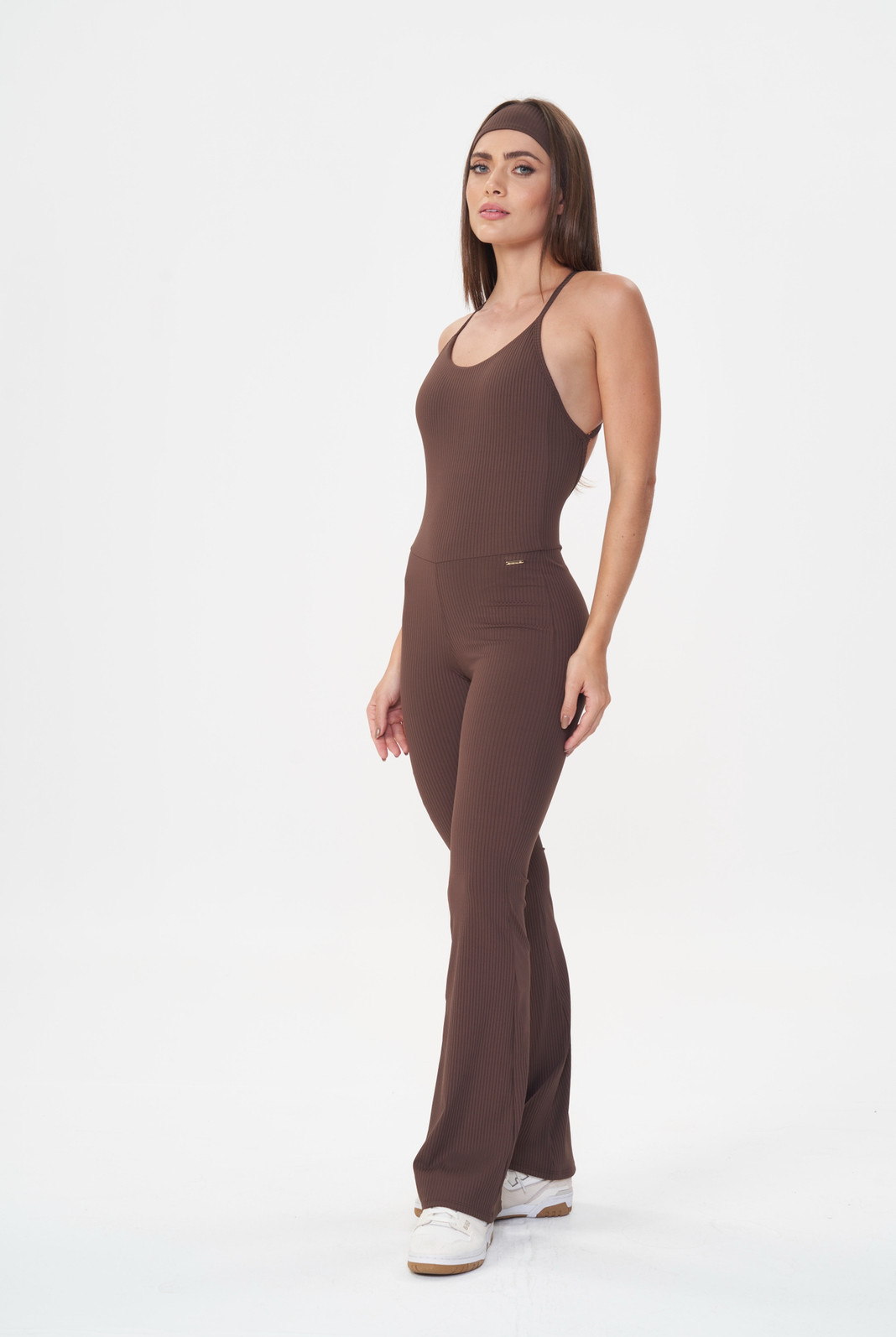 Macacão Flare Comfort Rib Coffee - Let's Gym