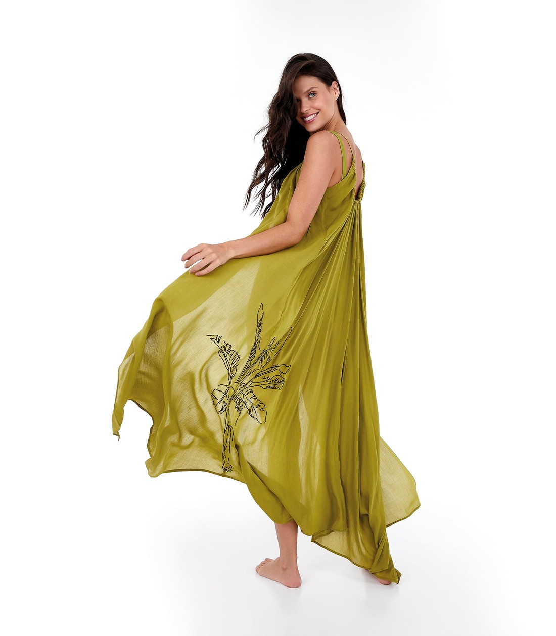 Saída de Praia Longa Bordada Verde Moss New Beach 2137428 Saída de Praia Longa Bordada Verde Moss New Beach 2137428