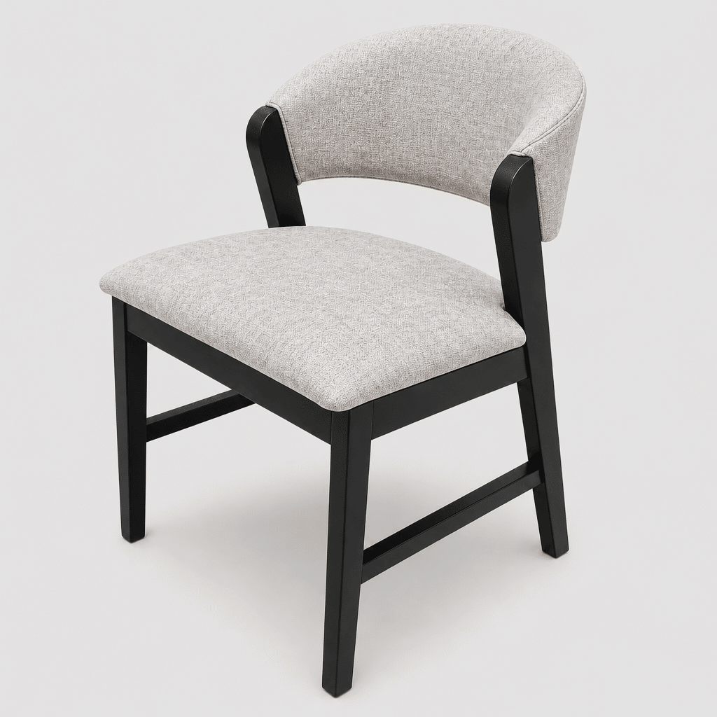 Cadeira Seul Braços em Madeira Cor Preto Laqueado e Toda Estofada Linho Offwhite