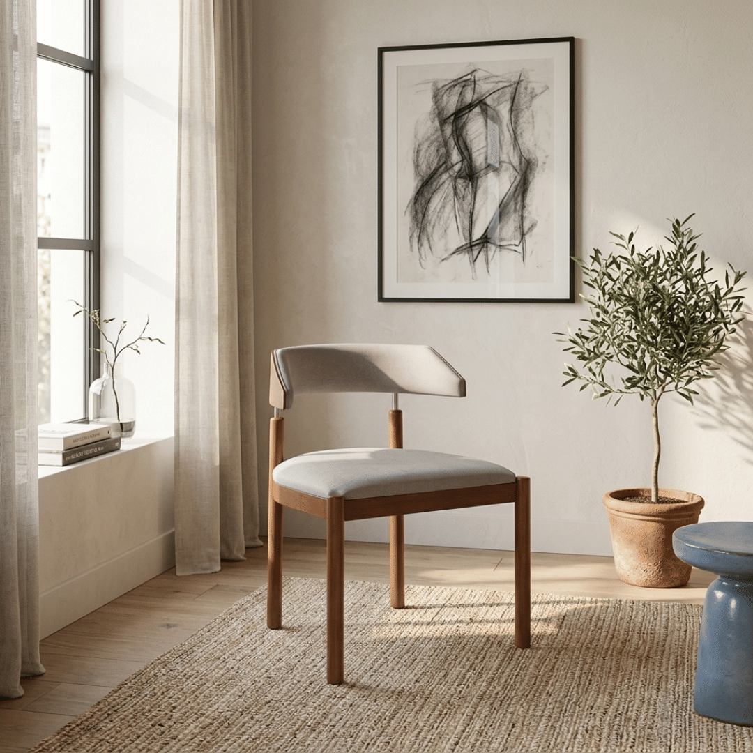 Cadeira Gubbio Estofada em Madeira Maciça com Design Envolvente e Conforto Acolhedor Cadeira Gubbio Estofada em Madeira Maciça com Design Envolvente e Conforto Acolhedor