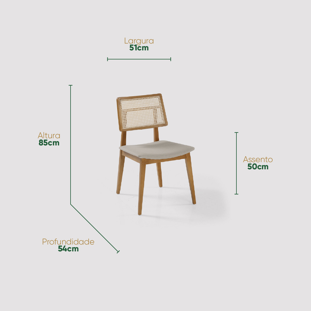 Cadeira de Jantar Bellagio em Madeira Maciça com Tela Natural Cadeira de Jantar Bellagio em Madeira Maciça com Tela Natural