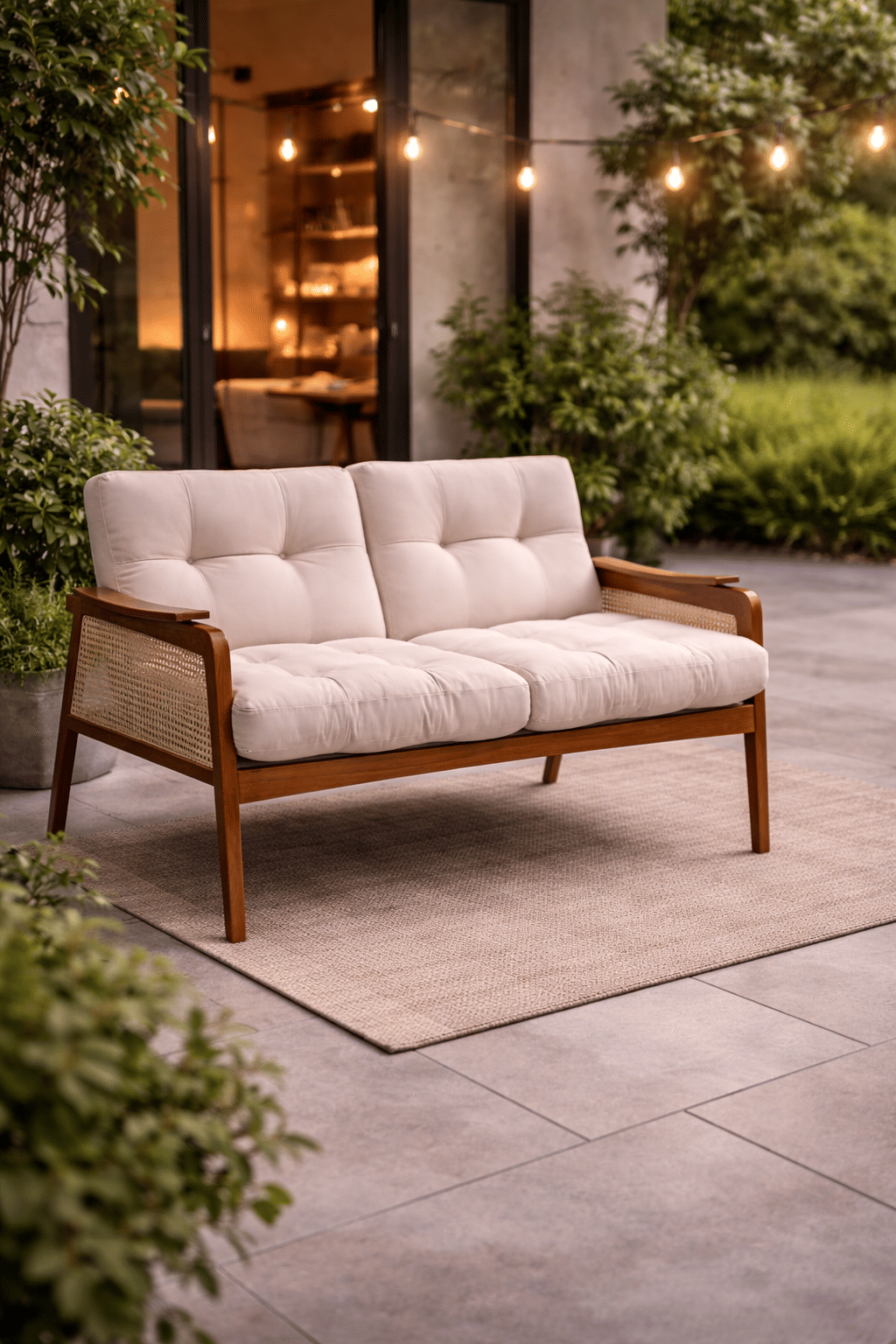 Namoradeira Verona em Madeira Maciça com Tela Sextavada e Linho Namoradeira Verona em Madeira Maciça com Tela Sextavada e Linho