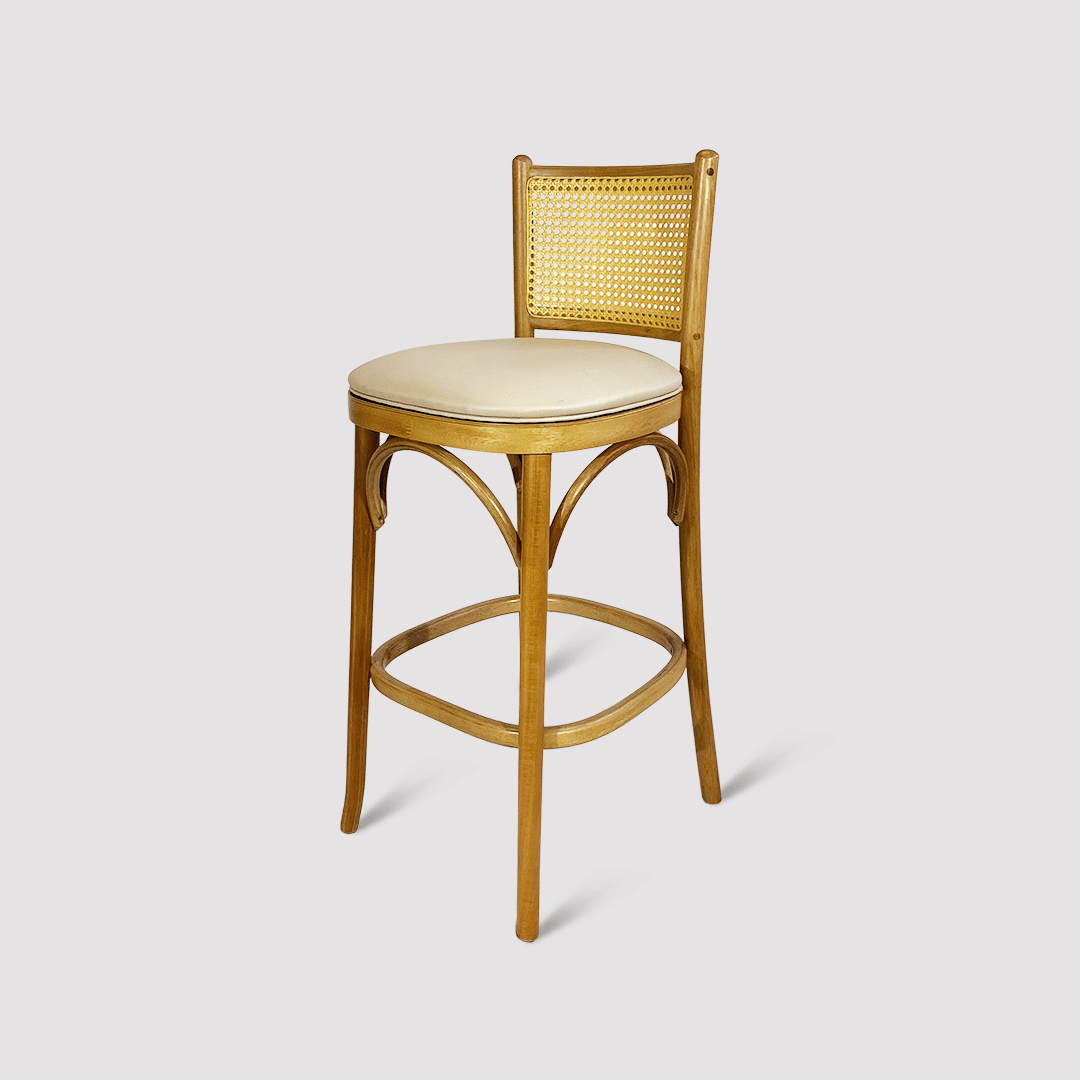 Banqueta Luxemburgo De Madeira Maciça Encosto em Tela Estofada