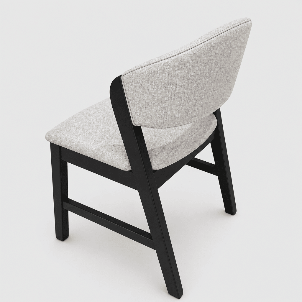 Cadeira Seul Braços em Madeira Cor Preto Laqueado e Toda Estofada Linho Offwhite Cadeira Seul Braços em Madeira Cor Preto Laqueado e Toda Estofada Linho Offwhite