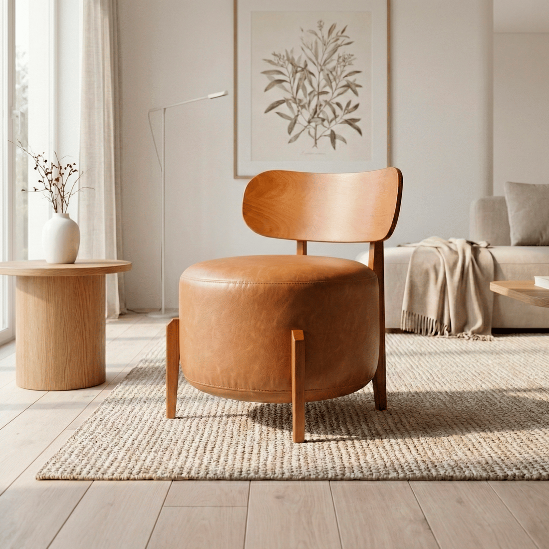 Poltrona Puff em Madeira Maciça Torino Design Moderno