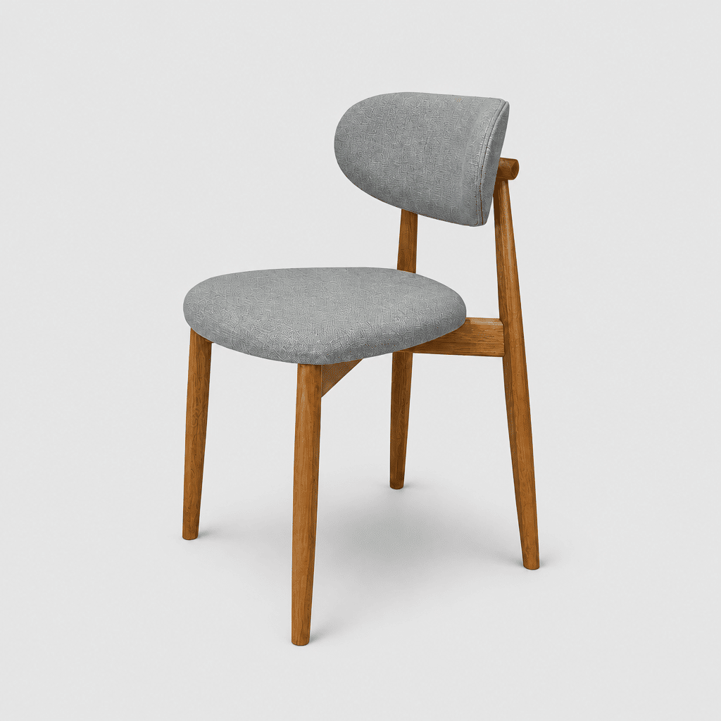 Cadeira Porto Estofada Linho Cinza em Madeira Maciça cor Imbuia com Design Minimalista Cadeira Porto Estofada Linho Cinza em Madeira Maciça cor Imbuia com Design Minimalista