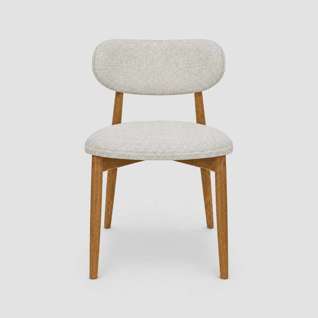 Cadeira Porto Estofada Linho Off-White em Madeira Maciça cor Imbuia com Design Minimalista Cadeira Porto Estofada Linho Off-White em Madeira Maciça cor Imbuia com Design Minimalista