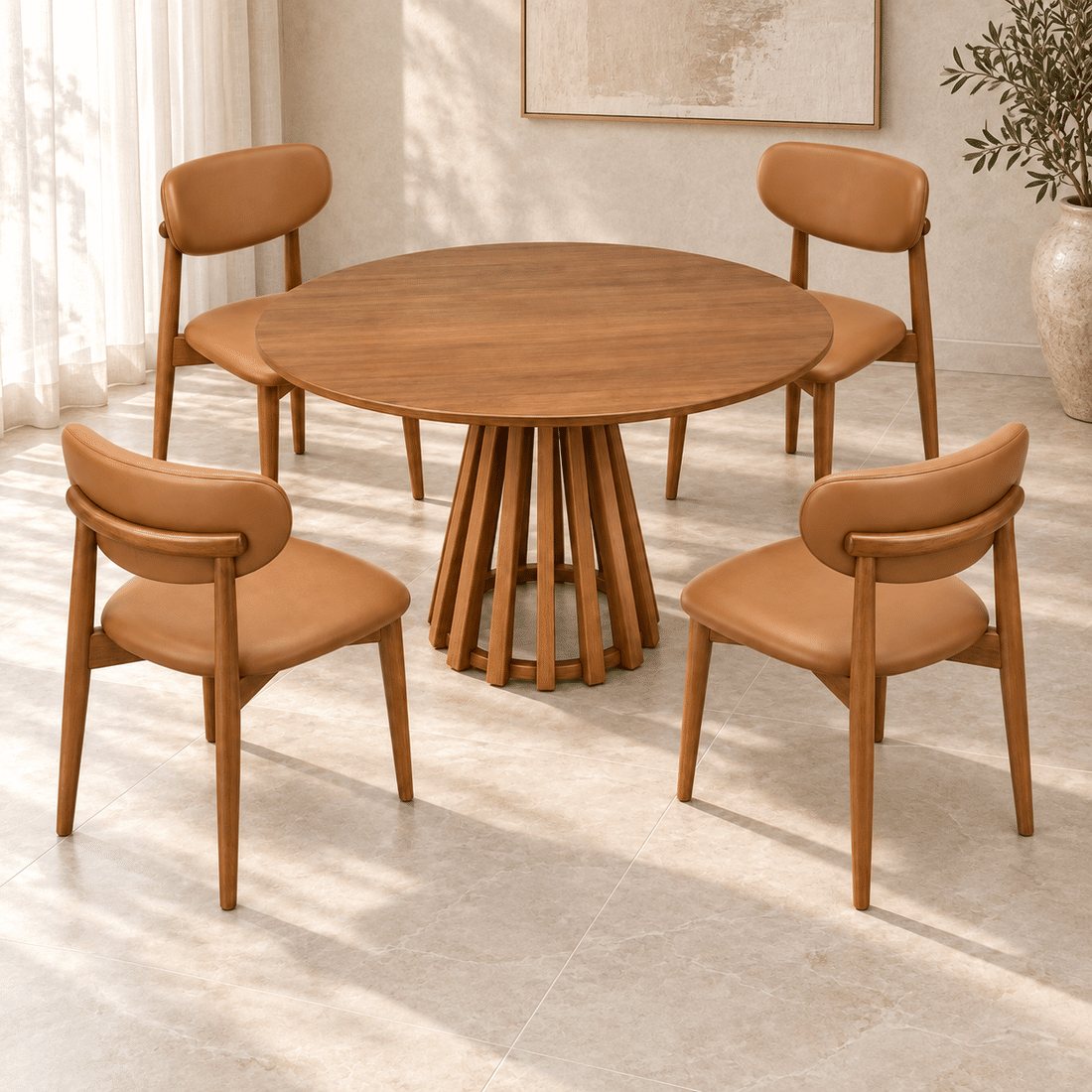 Conjunto De Jantar Mesa Redonda Lira Com 4 Cadeiras Porto Caramelo Conjunto De Jantar Mesa Redonda Lira Com 4 Cadeiras Porto Caramelo