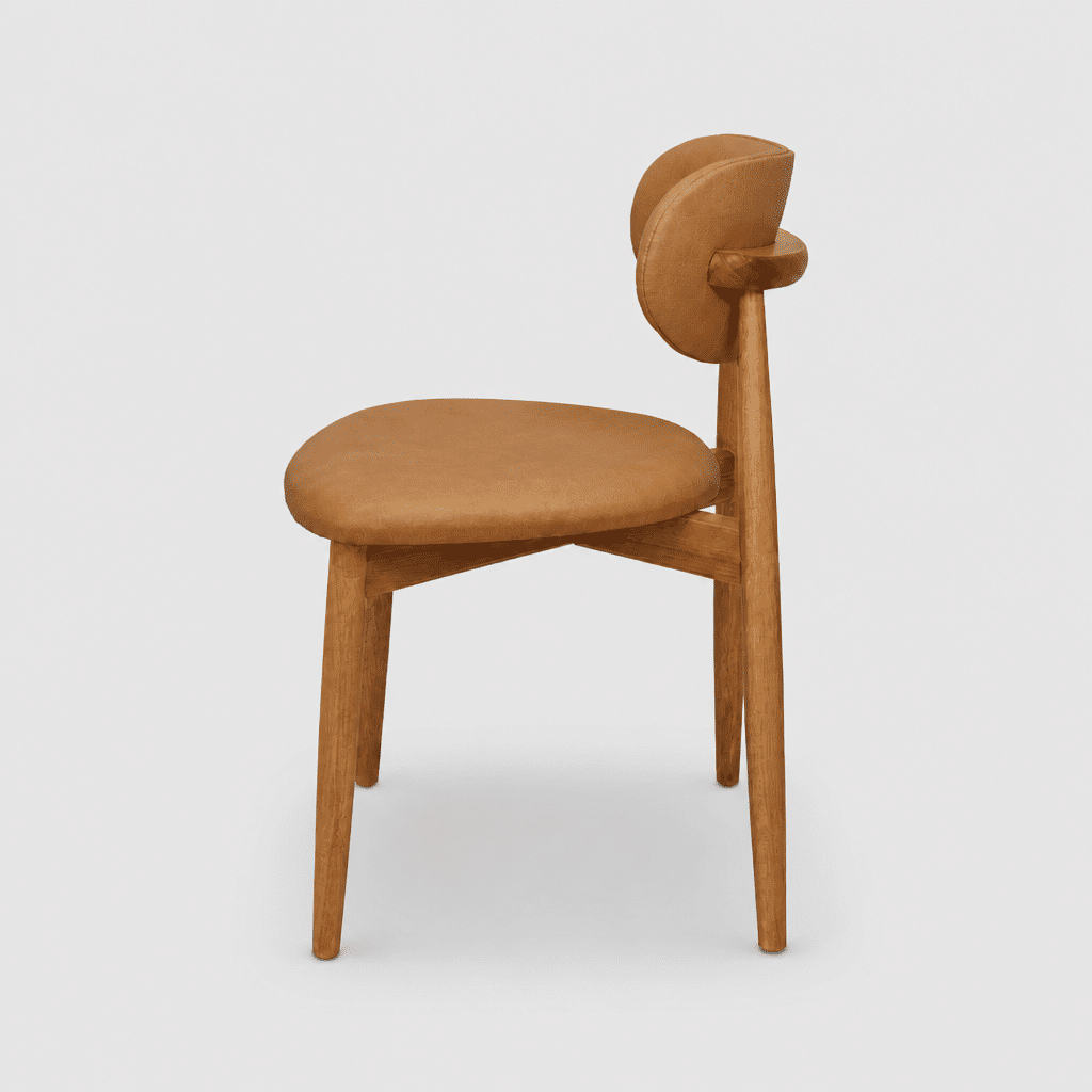 Cadeira Porto Estofada Corino Caramelo em Madeira Maciça cor Imbuia com Design Minimalista Cadeira Porto Estofada Corino Caramelo em Madeira Maciça cor Imbuia com Design Minimalista