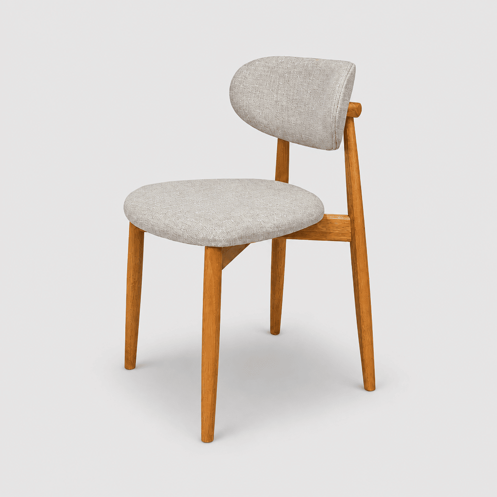 Cadeira Porto Estofada Linho Off-White em Madeira Maciça cor Mel com Design Minimalista Cadeira Porto Estofada Linho Off-White em Madeira Maciça cor Mel com Design Minimalista
