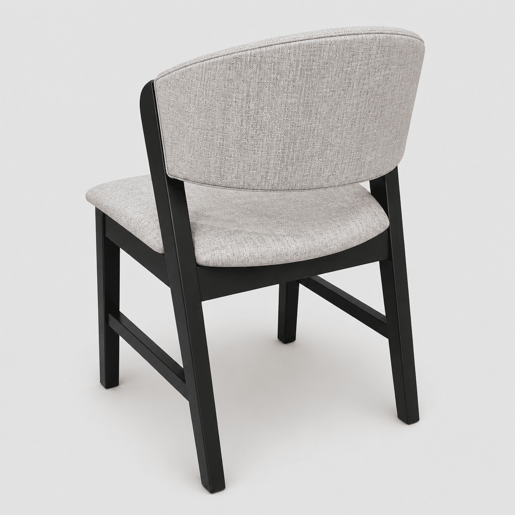 Cadeira Seul Braços em Madeira Cor Preto Laqueado e Toda Estofada Linho Offwhite Cadeira Seul Braços em Madeira Cor Preto Laqueado e Toda Estofada Linho Offwhite