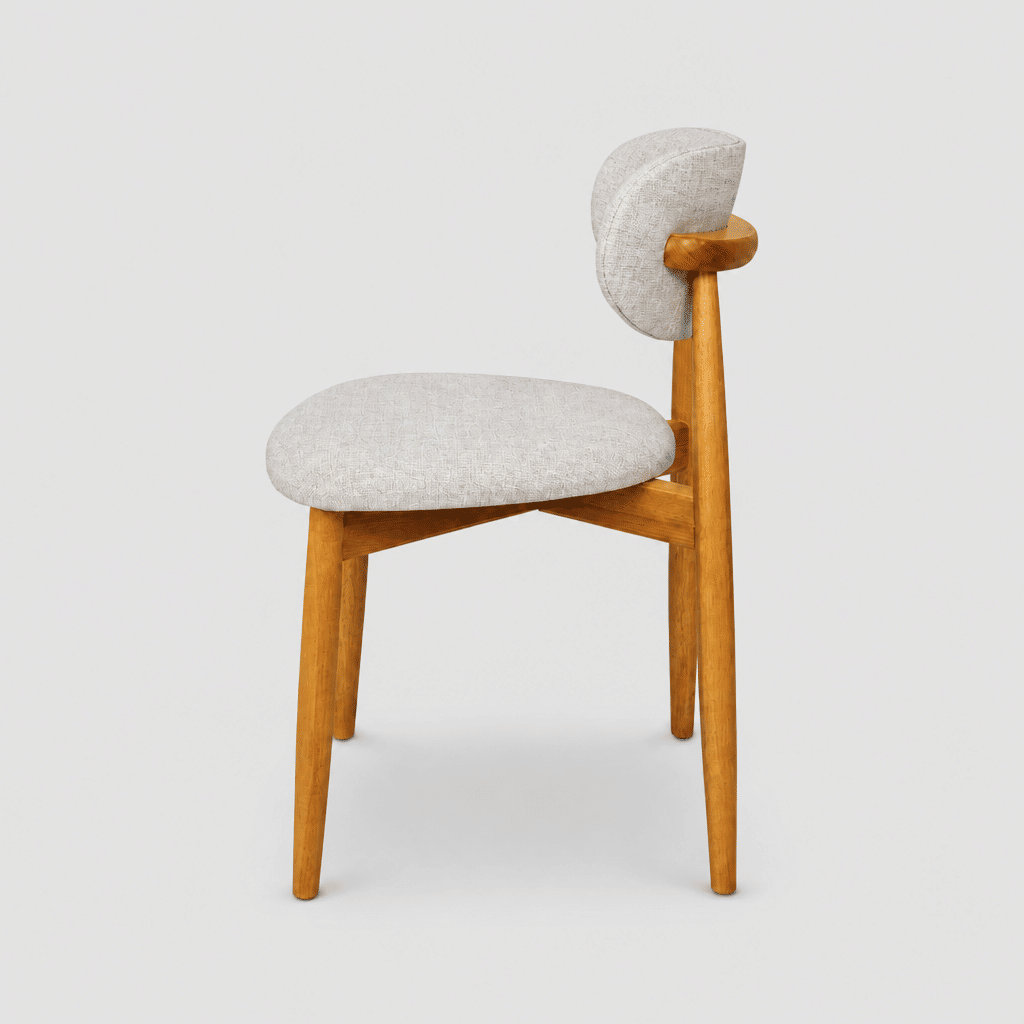 Cadeira Porto Estofada Linho Off-White em Madeira Maciça cor Mel com Design Minimalista Cadeira Porto Estofada Linho Off-White em Madeira Maciça cor Mel com Design Minimalista