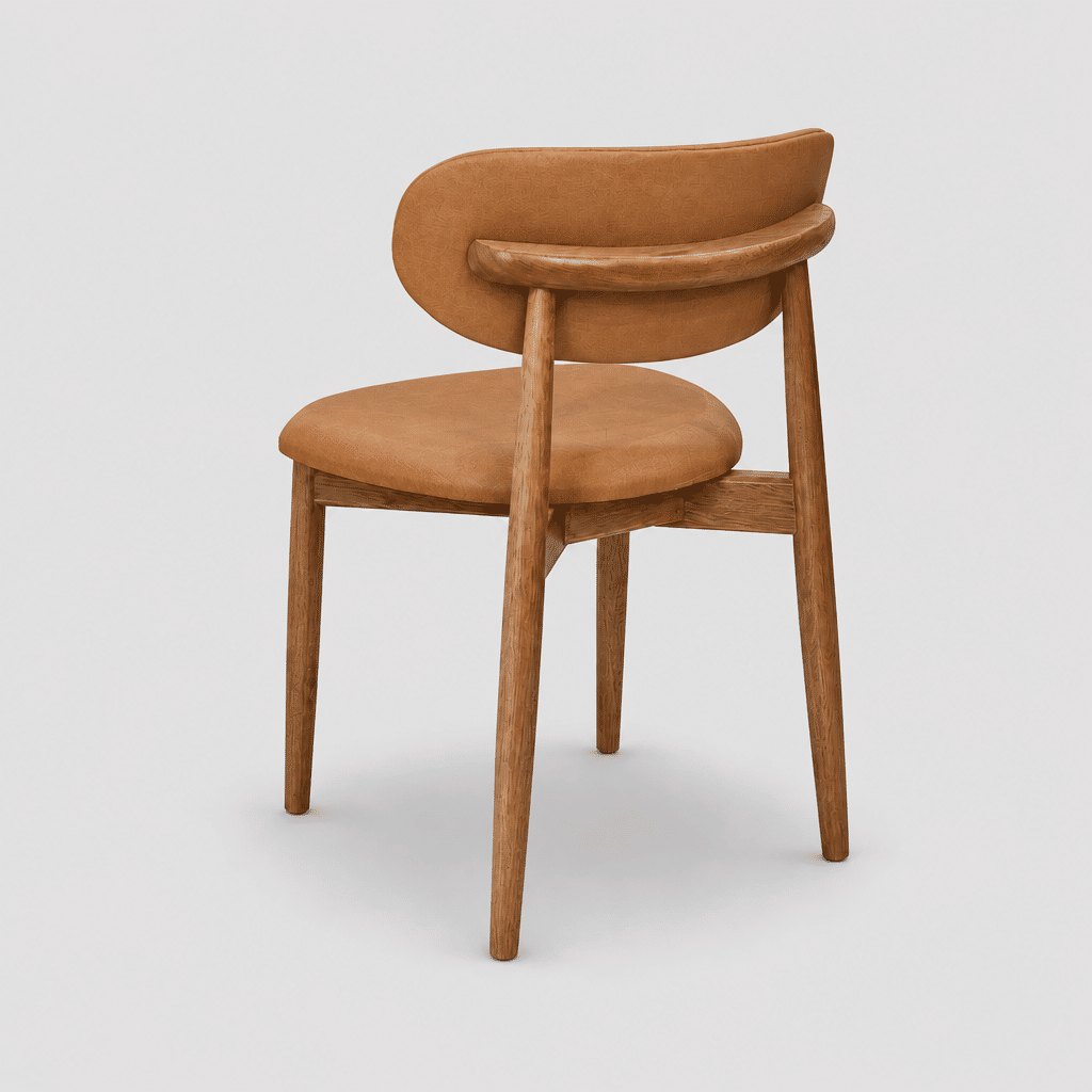 Cadeira Porto Estofada Corino Caramelo em Madeira Maciça cor Imbuia com Design Minimalista Cadeira Porto Estofada Corino Caramelo em Madeira Maciça cor Imbuia com Design Minimalista