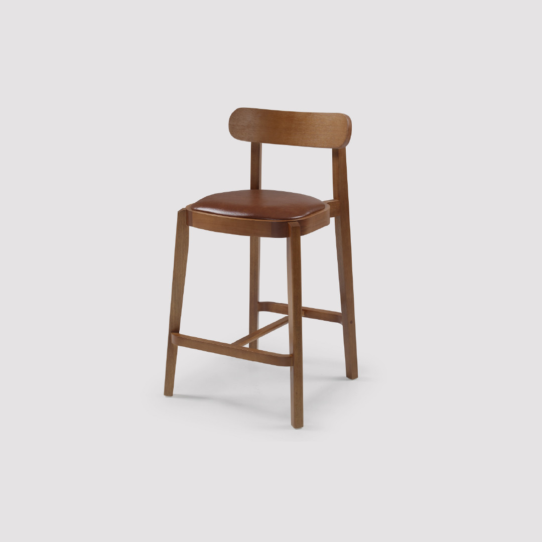 Banqueta Torino em Madeira Maciça Estofada Caramelo Banqueta Torino em Madeira Maciça Estofada Caramelo