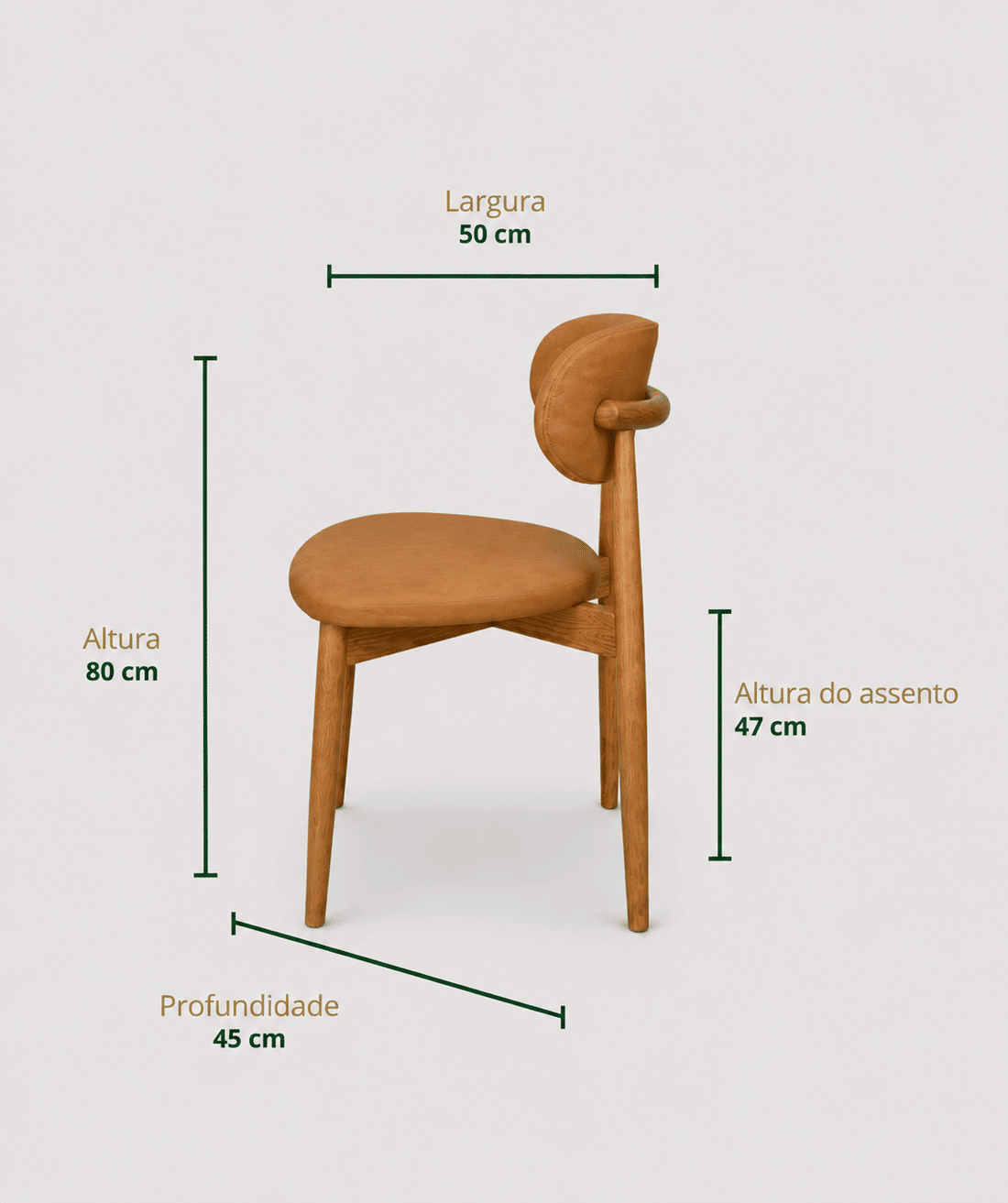 Cadeira Porto Estofada Corino Caramelo em Madeira Maciça cor Imbuia com Design Minimalista Cadeira Porto Estofada Corino Caramelo em Madeira Maciça cor Imbuia com Design Minimalista
