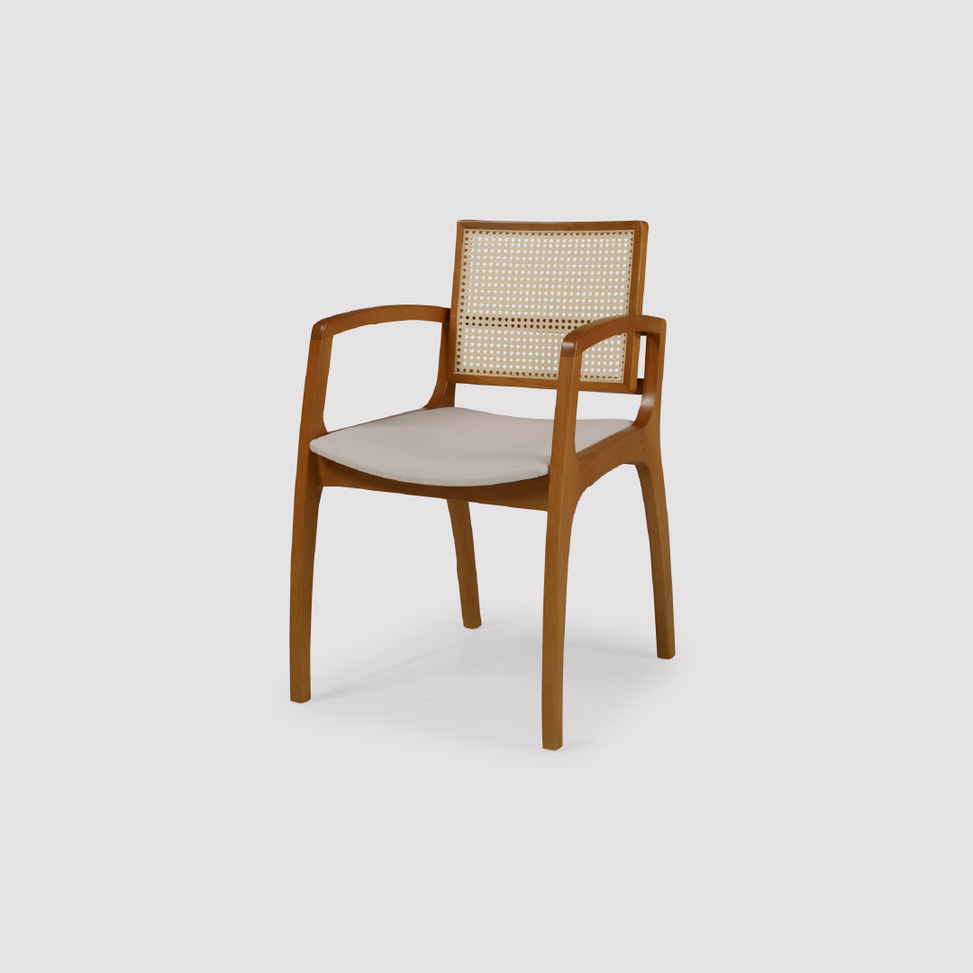 Cadeira Pisa com Braço em Madeira Maciça e Tela Portuguesa Premium Cadeira Pisa com Braço em Madeira Maciça e Tela Portuguesa Premium