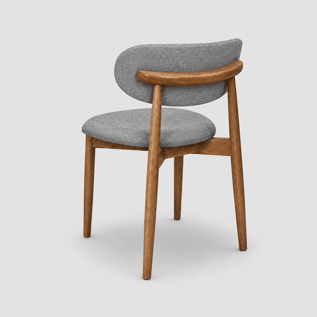 Cadeira Porto Estofada Linho Cinza em Madeira Maciça cor Imbuia com Design Minimalista Cadeira Porto Estofada Linho Cinza em Madeira Maciça cor Imbuia com Design Minimalista