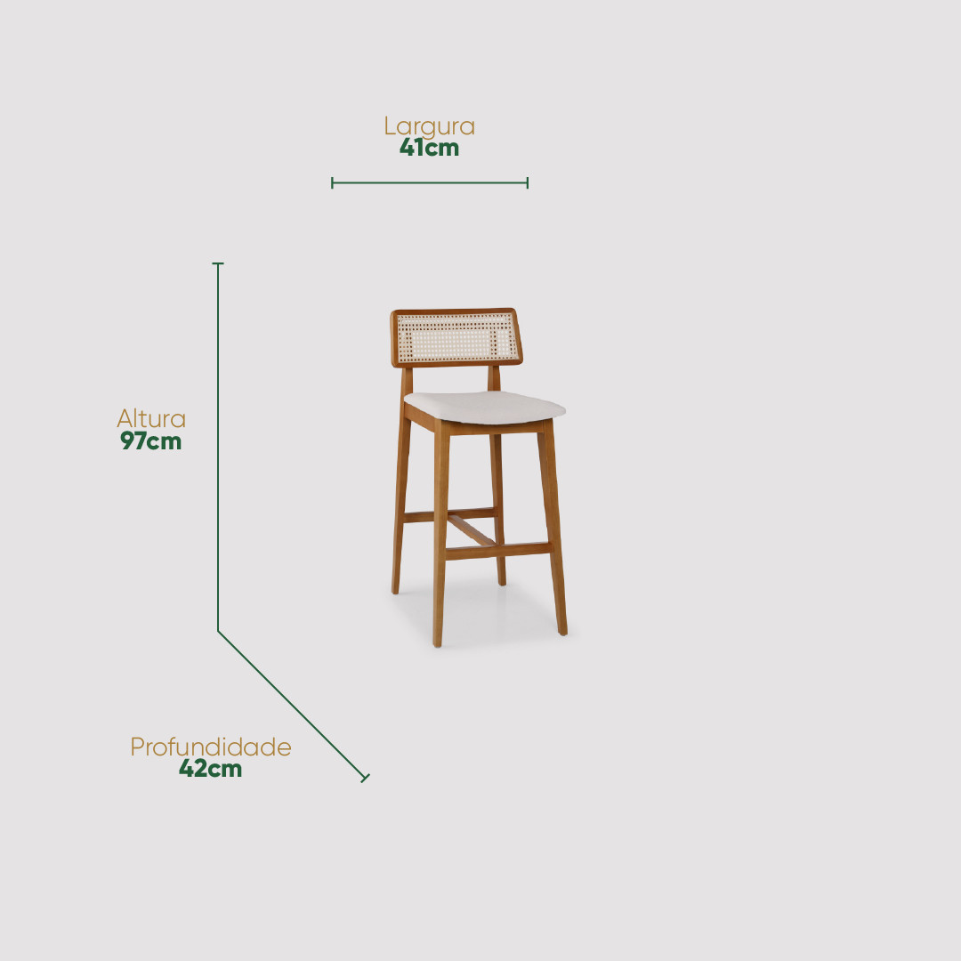 Banqueta Bellagio em Madeira Maciça com Encosto em Tela Banqueta Bellagio em Madeira Maciça com Encosto em Tela