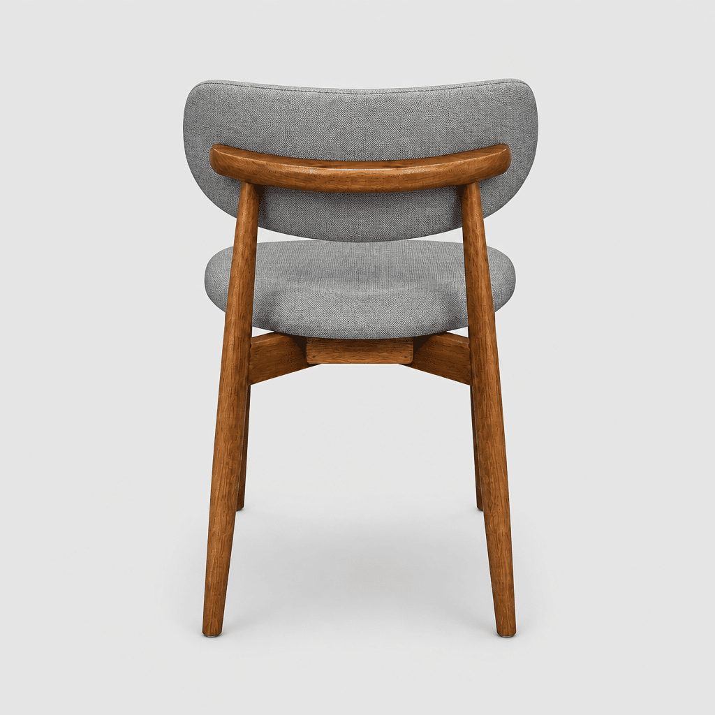 Cadeira Porto Estofada Linho Cinza em Madeira Maciça cor Imbuia com Design Minimalista Cadeira Porto Estofada Linho Cinza em Madeira Maciça cor Imbuia com Design Minimalista