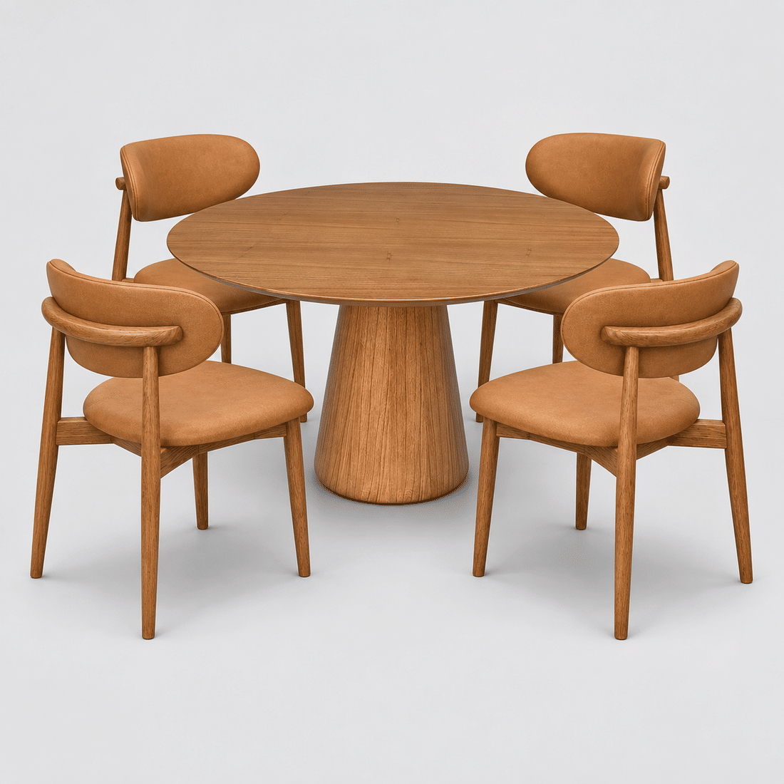 Conjunto De Jantar Redonda Domo 120cm Com 4 Cadeiras Porto Caramelo Conjunto De Jantar Redonda Domo 120cm Com 4 Cadeiras Porto Caramelo