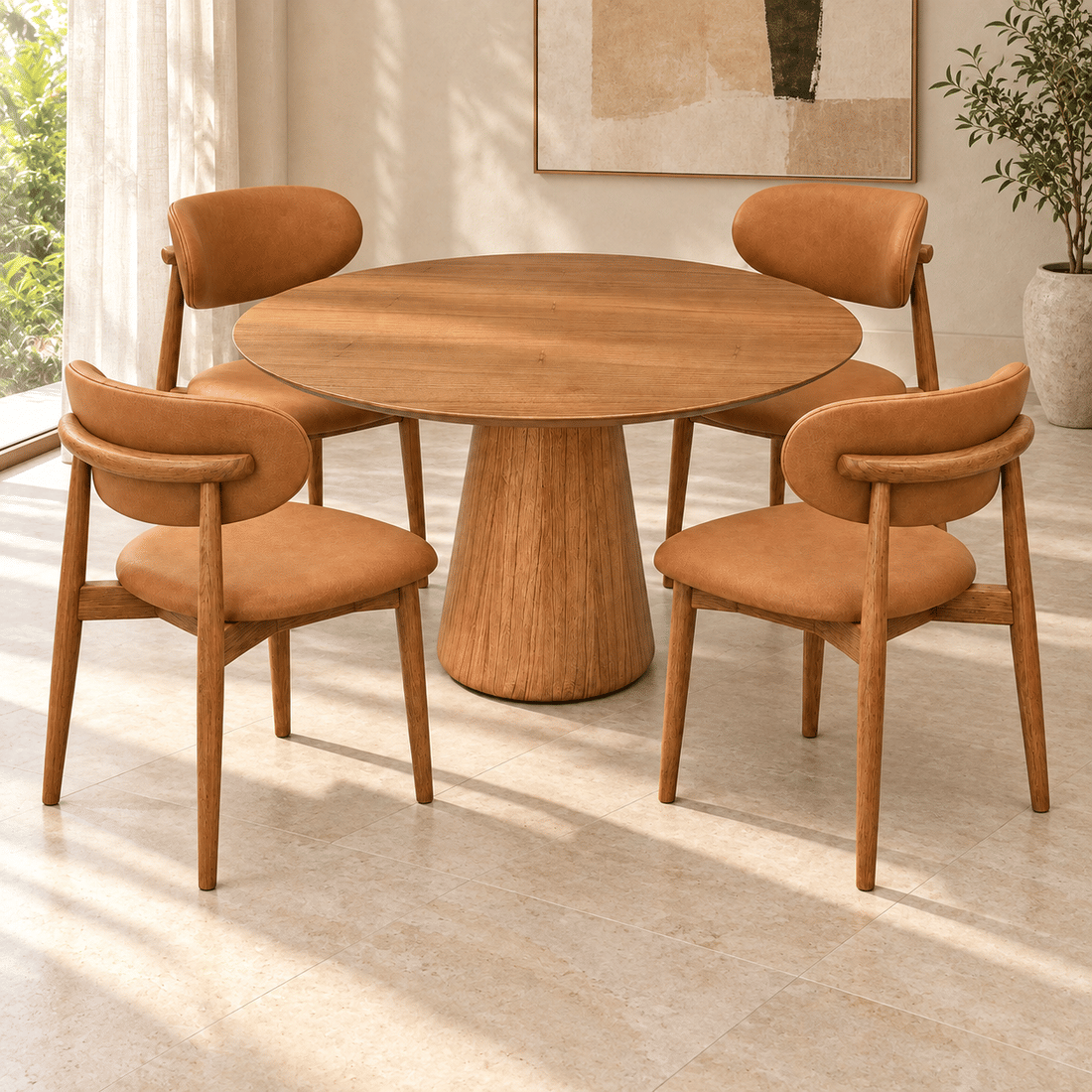 Conjunto De Jantar Redonda Domo 120cm Com 4 Cadeiras Porto Caramelo Conjunto De Jantar Redonda Domo 120cm Com 4 Cadeiras Porto Caramelo
