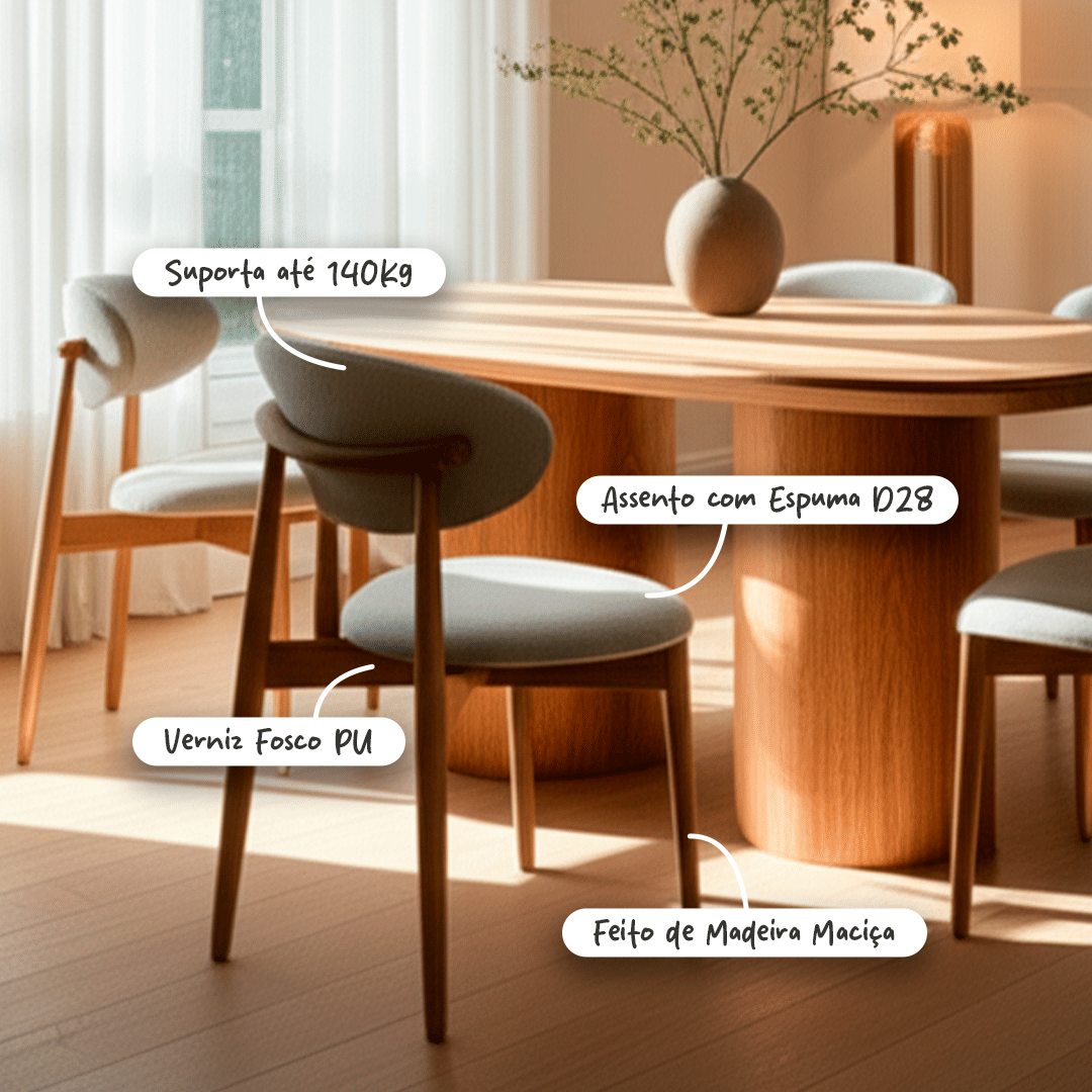 Cadeira Porto Estofada em Madeira Maciça com Design Minimalista