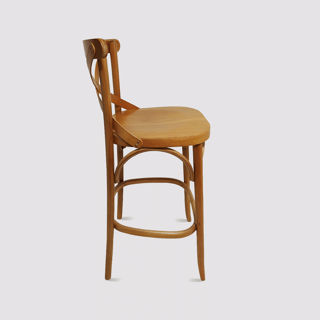 Banqueta Espanha X em Madeira Maciça com Encosto Cruzado Banqueta Espanha X em Madeira Maciça com Encosto Cruzado