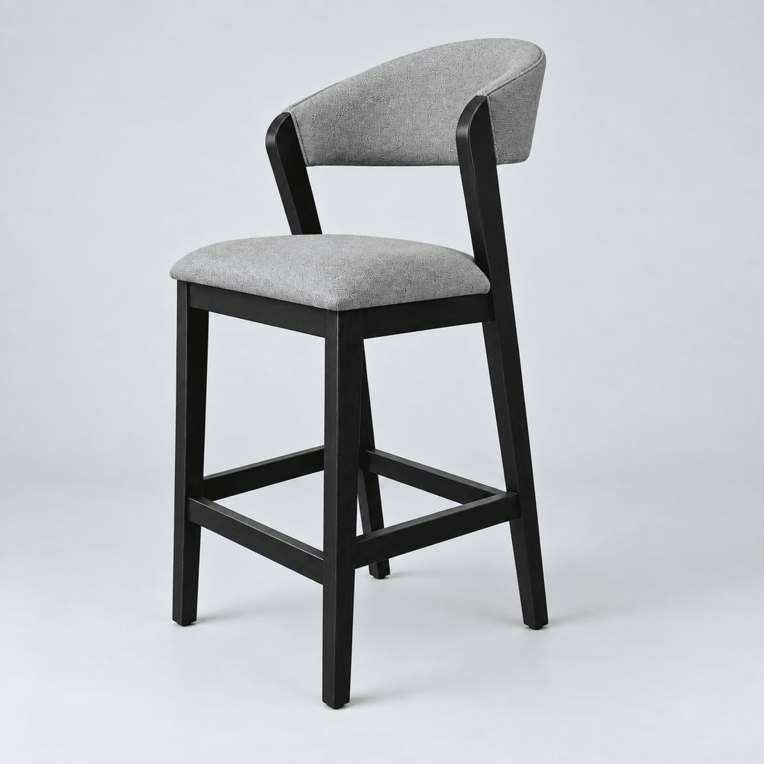 Banqueta Seul Cor Preto Laqueado E Toda Estofada Em Linho Cinza Banqueta Seul Cor Preto Laqueado E Toda Estofada Em Linho Cinza