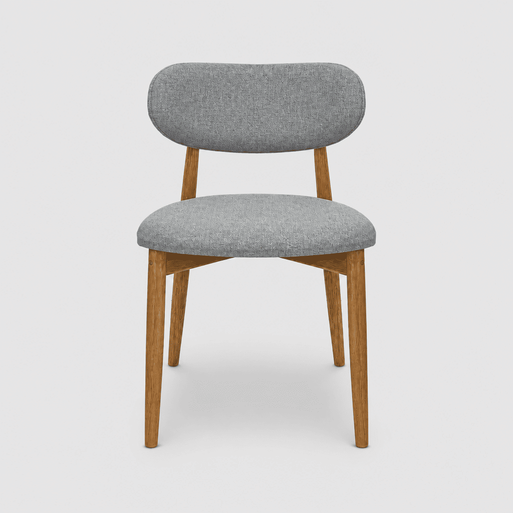 Cadeira Porto Estofada Linho Cinza em Madeira Maciça cor Imbuia com Design Minimalista Cadeira Porto Estofada Linho Cinza em Madeira Maciça cor Imbuia com Design Minimalista