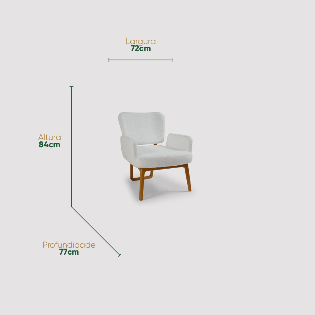 Poltrona de Madeira Maciça Estofado Bouclé Varenna Moderna Poltrona de Madeira Maciça Estofado Bouclé Varenna Moderna