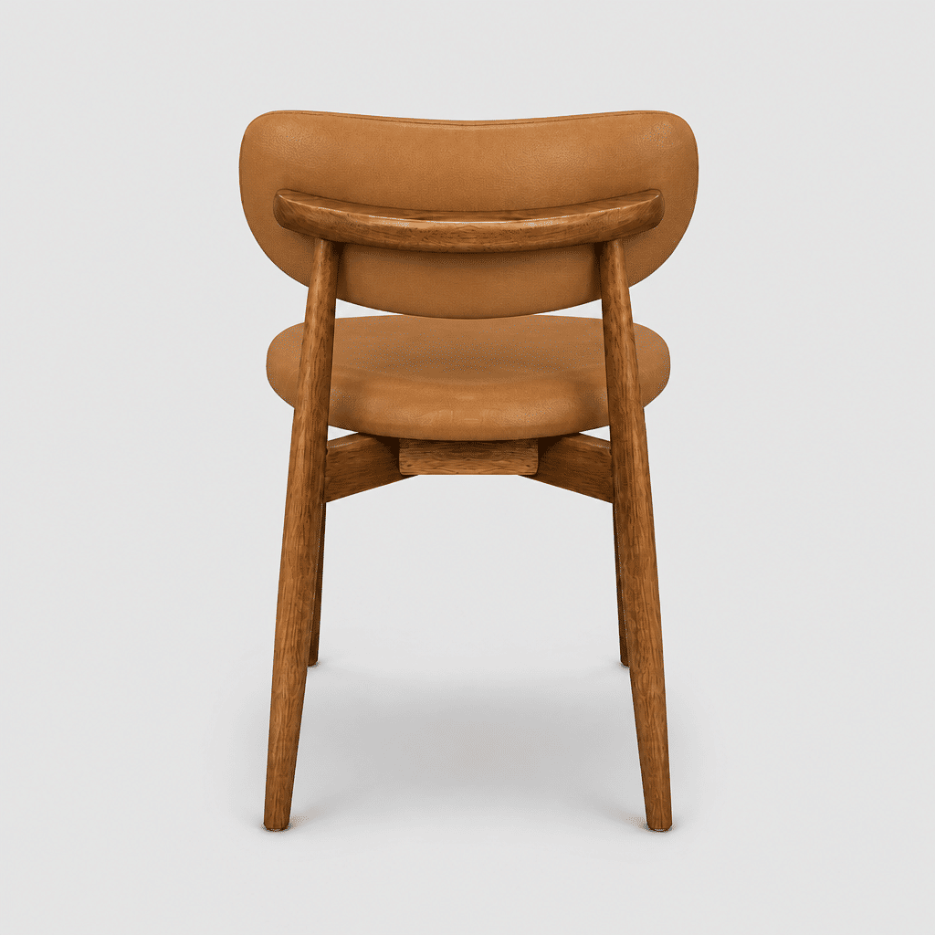 Cadeira Porto Estofada Corino Caramelo em Madeira Maciça cor Imbuia com Design Minimalista Cadeira Porto Estofada Corino Caramelo em Madeira Maciça cor Imbuia com Design Minimalista