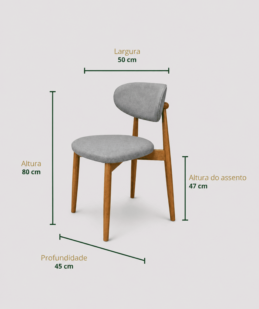 Cadeira Porto Estofada Linho Cinza em Madeira Maciça cor Imbuia com Design Minimalista Cadeira Porto Estofada Linho Cinza em Madeira Maciça cor Imbuia com Design Minimalista
