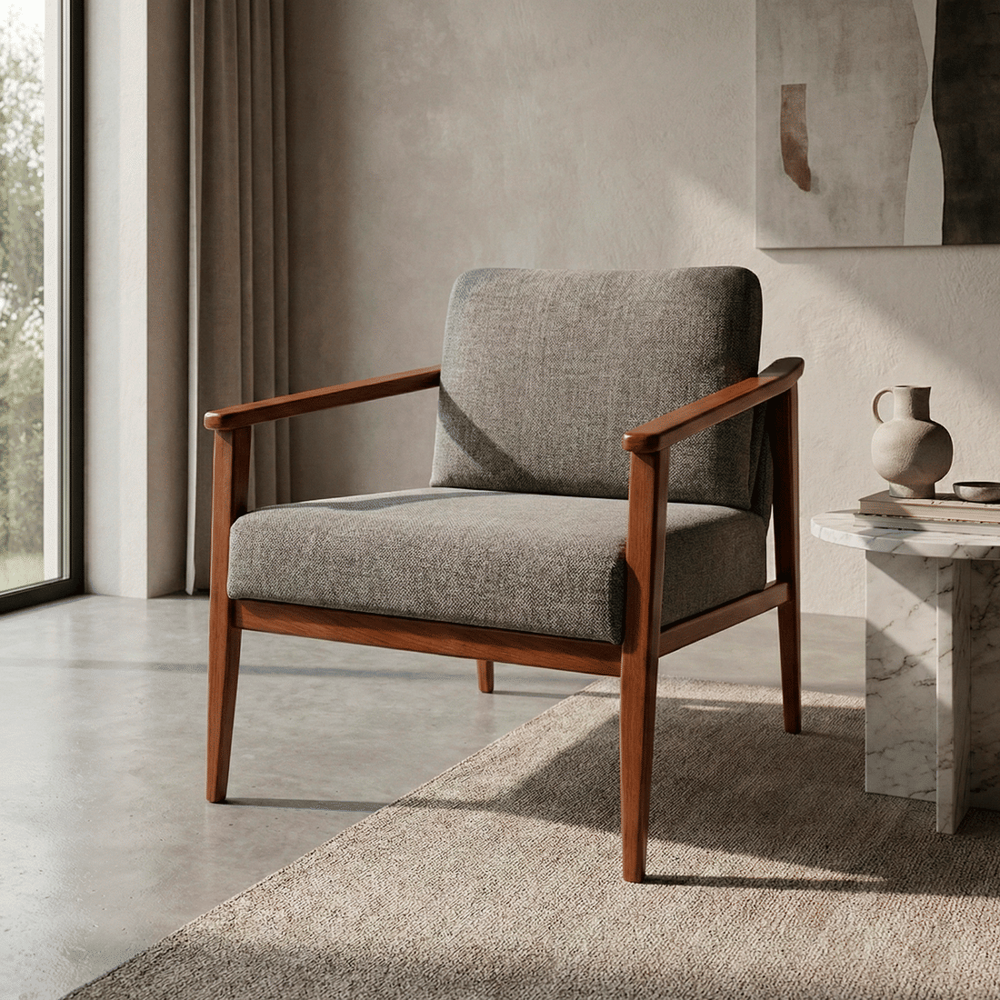Poltrona de Madeira Maciça Estofada Arezzo Design Mid-Century Poltrona de Madeira Maciça Estofada Arezzo Design Mid-Century