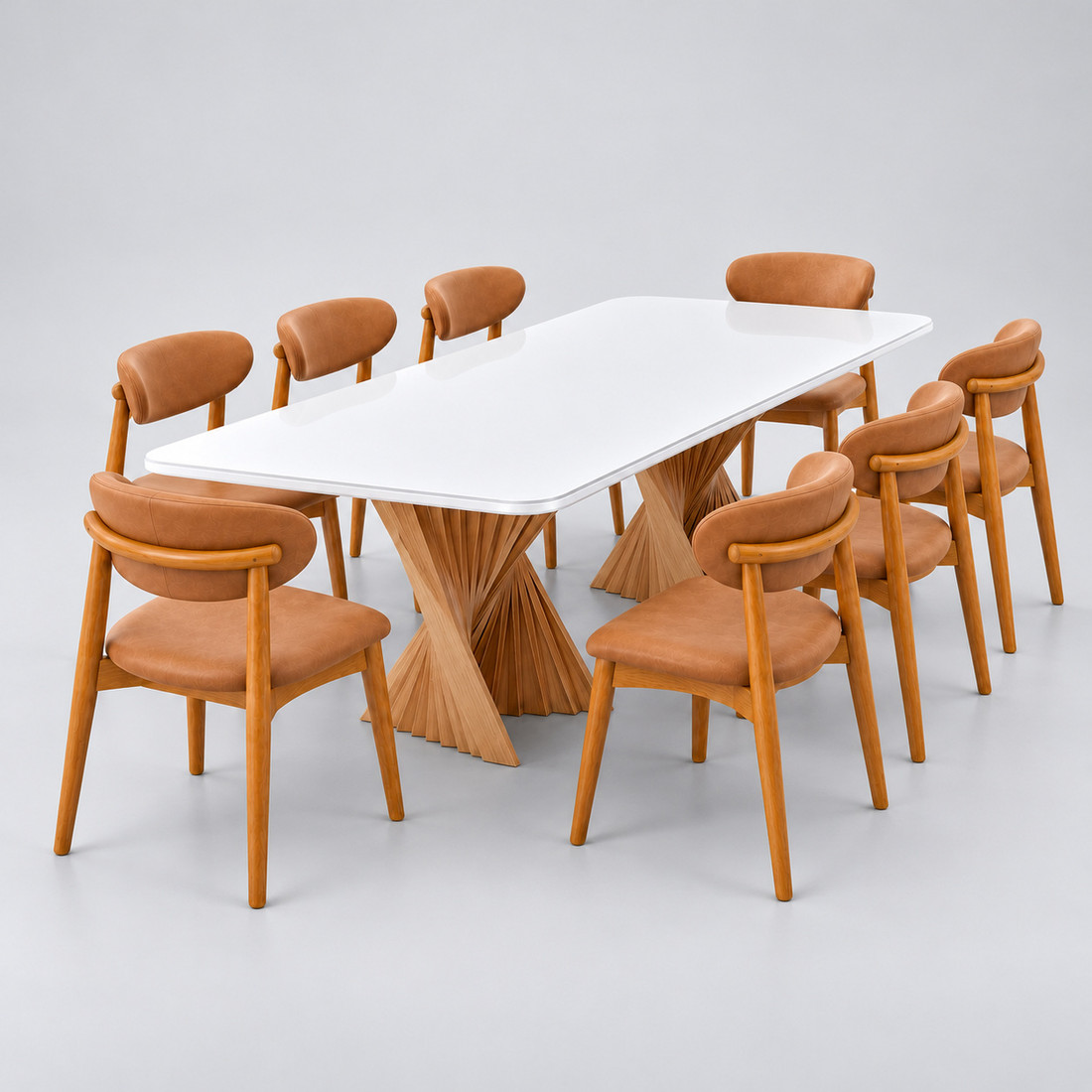 Conjunto de Jantar Mesa Vitta Branca 240x120 cm com 8 Cadeiras Porto Caramelo