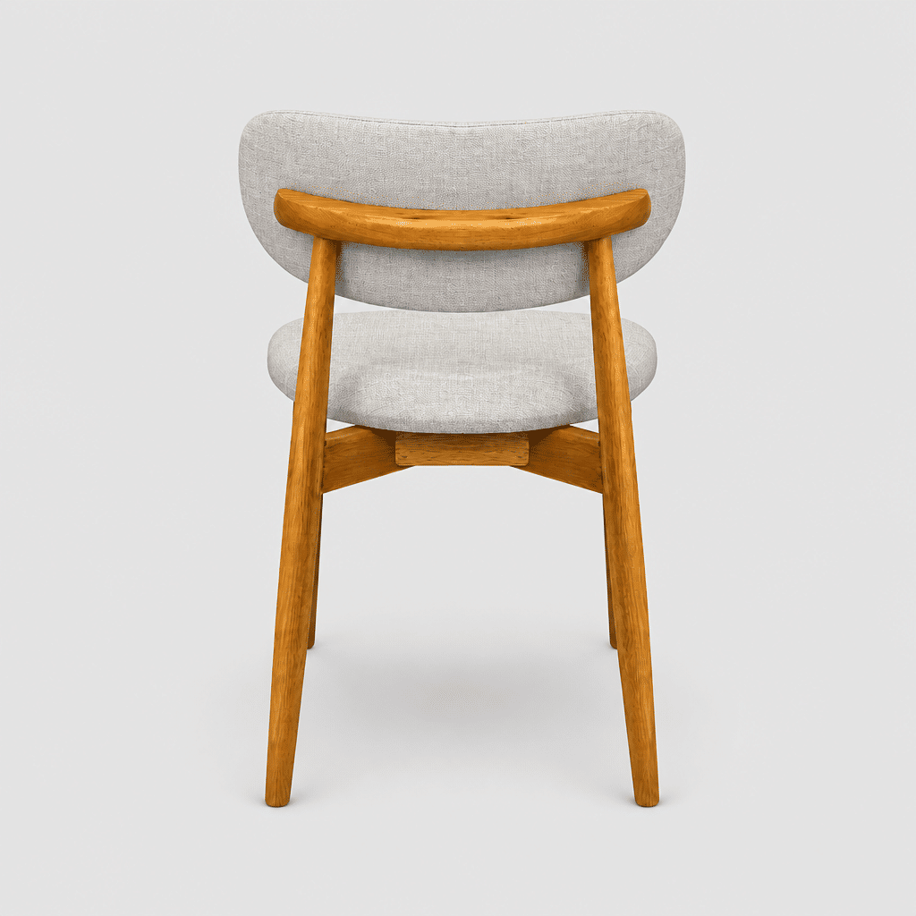 Cadeira Porto Estofada Linho Off-White em Madeira Maciça cor Mel com Design Minimalista Cadeira Porto Estofada Linho Off-White em Madeira Maciça cor Mel com Design Minimalista